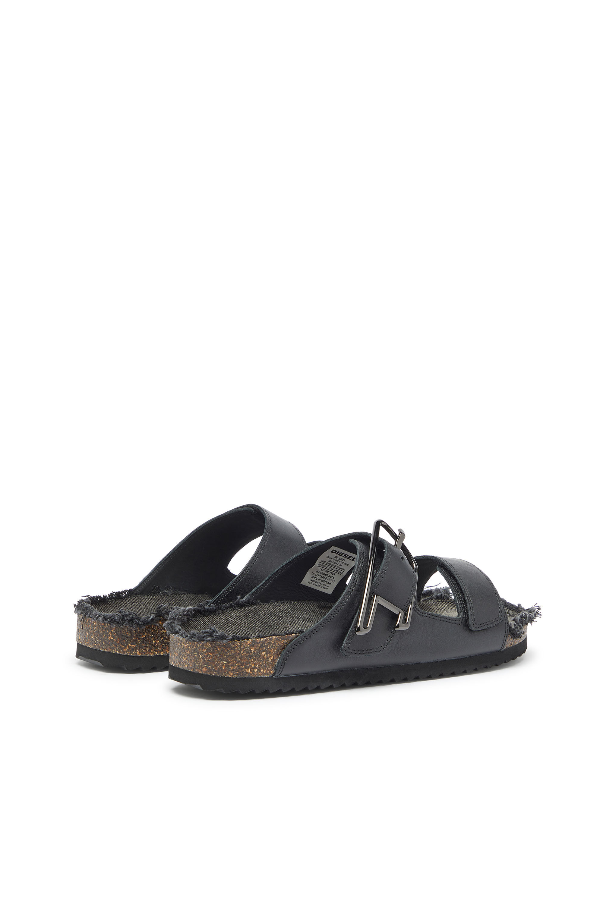 Diesel - D-WOODSTOCK D SANDAL, D-Woodstock - Bride en cuir avec semelle en li&egrave;ge Homme in Noir - 3