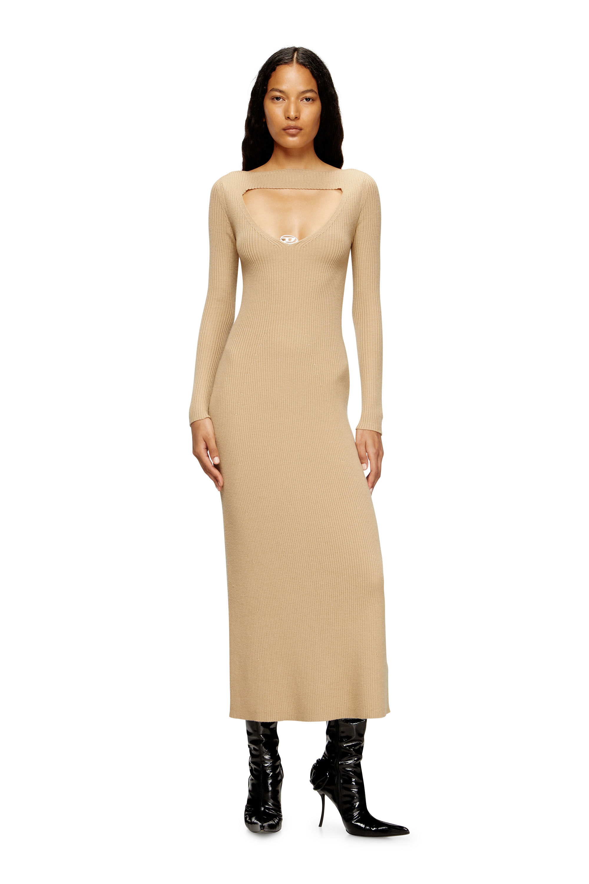 Diesel - M-OLONI, Robe midi en laine avec incrustation Femme in Marron - 3
