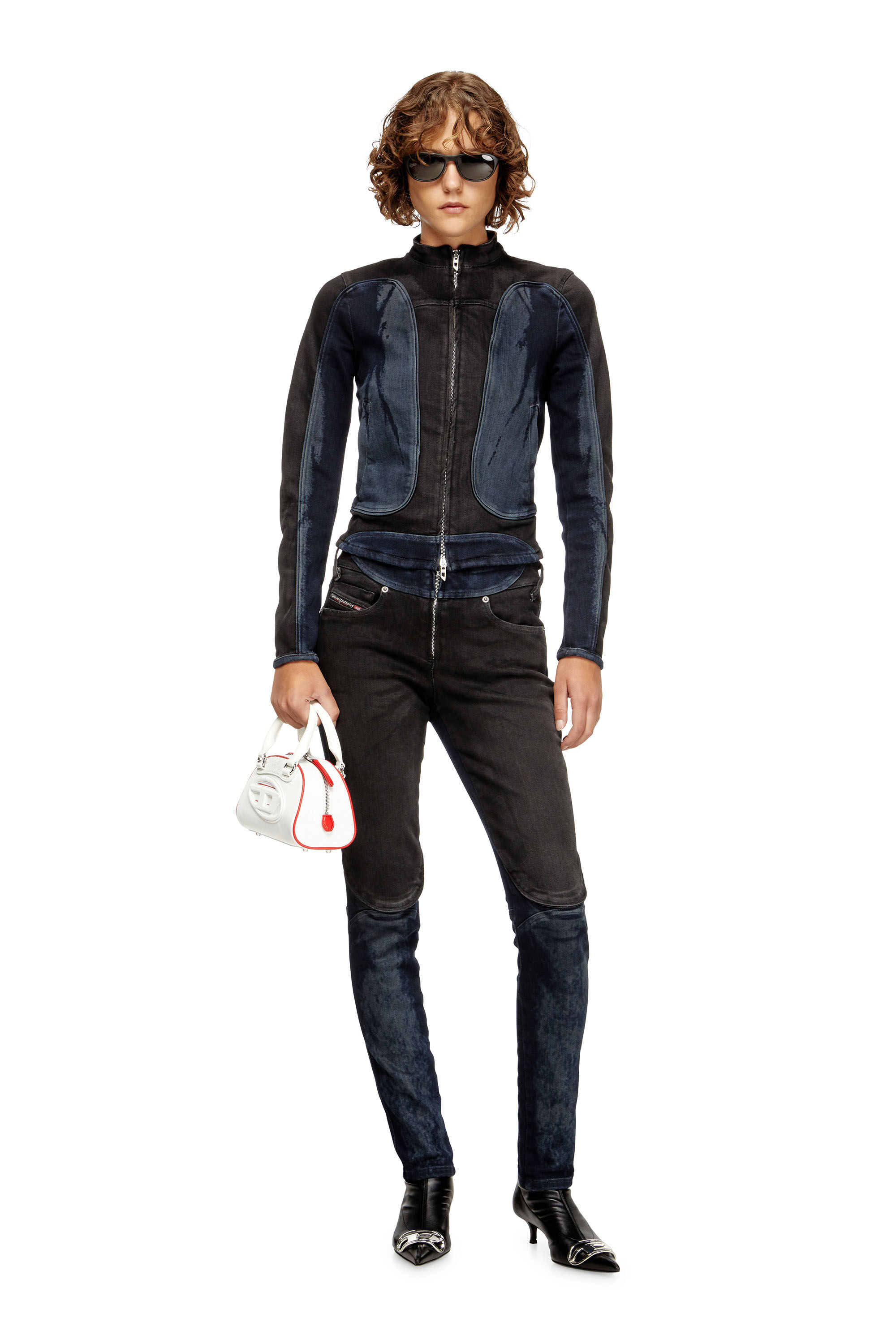 Diesel - DE-MORNY-S, Veste style motard en denim bicolore Femme in Polychrome - 1