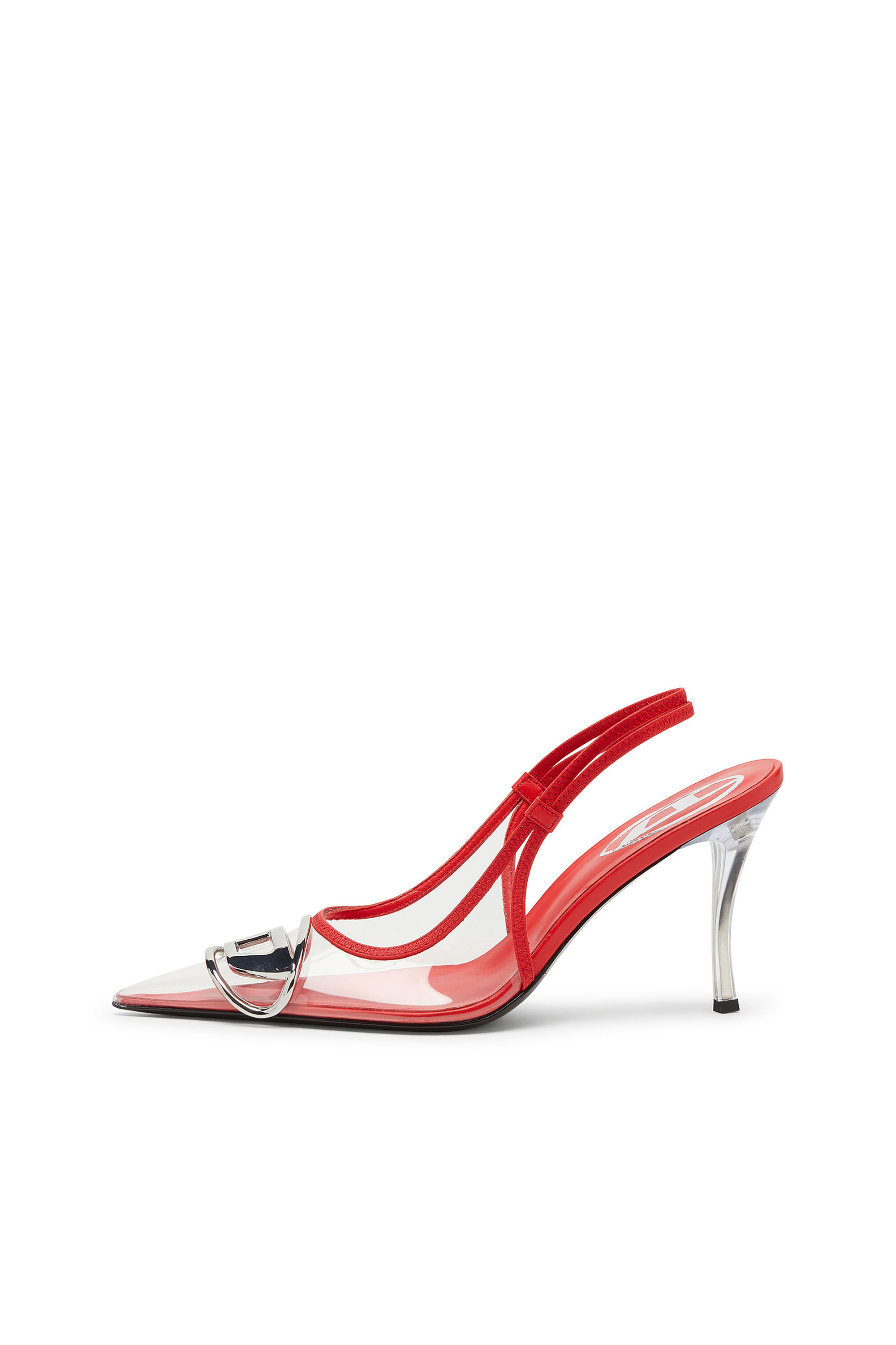 Diesel - D-VENUS SB, D-Venus-Escarpins slingback transparents à garniture en cuir Femme in Rouge - 8