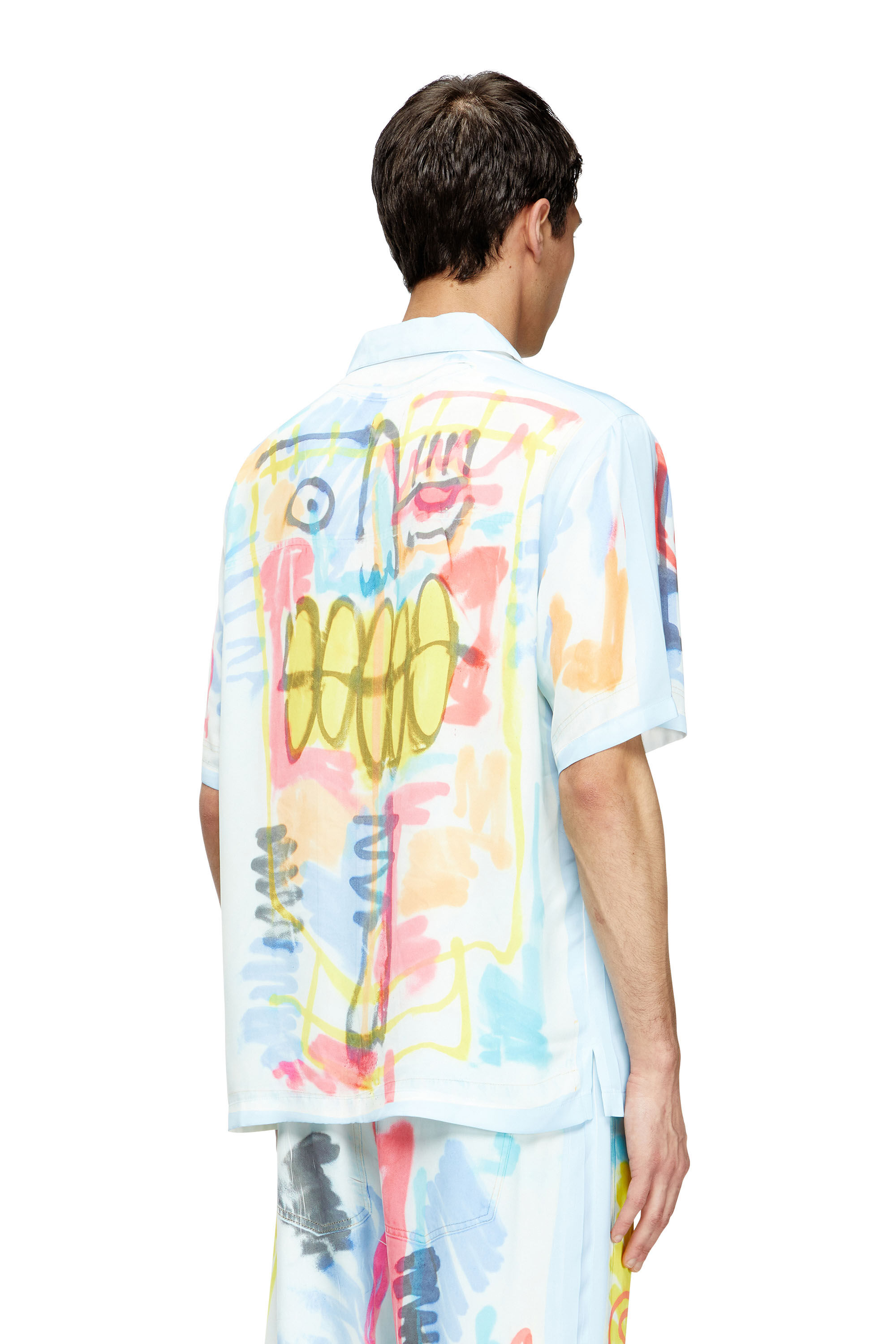Diesel - C-PAROSHORT-GRAFFITI-AFR, Chemise bowling en satin avec imprimé graffiti Mixte in Bleu - 4