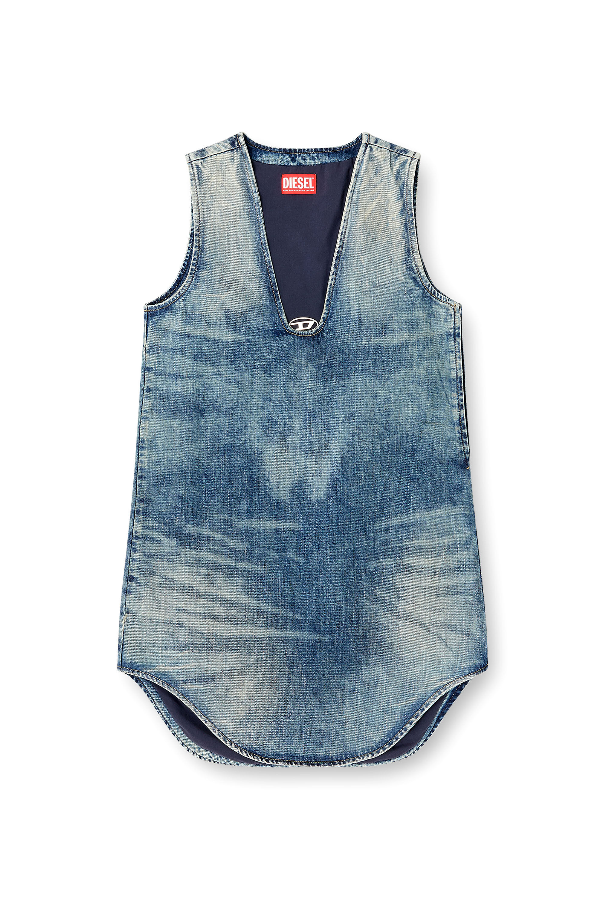 Diesel - DE-LARIS-DRESS-S, Robe courte en denim marbré Femme in Bleu - 2