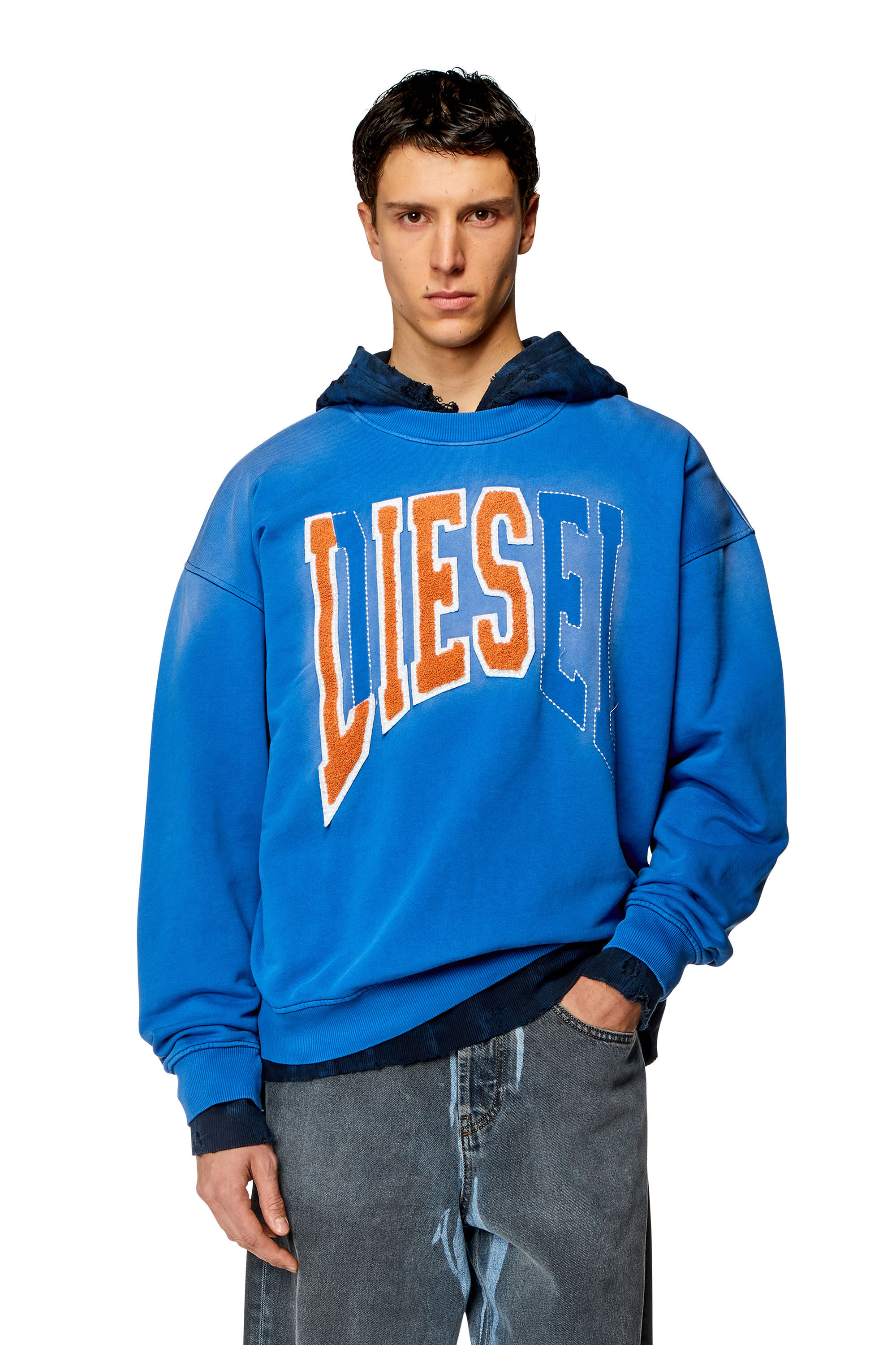 Diesel - S-BOXT-N6, Homme Sweat-shirt style universitaire avec empiècements LIES in Bleu - Image 3