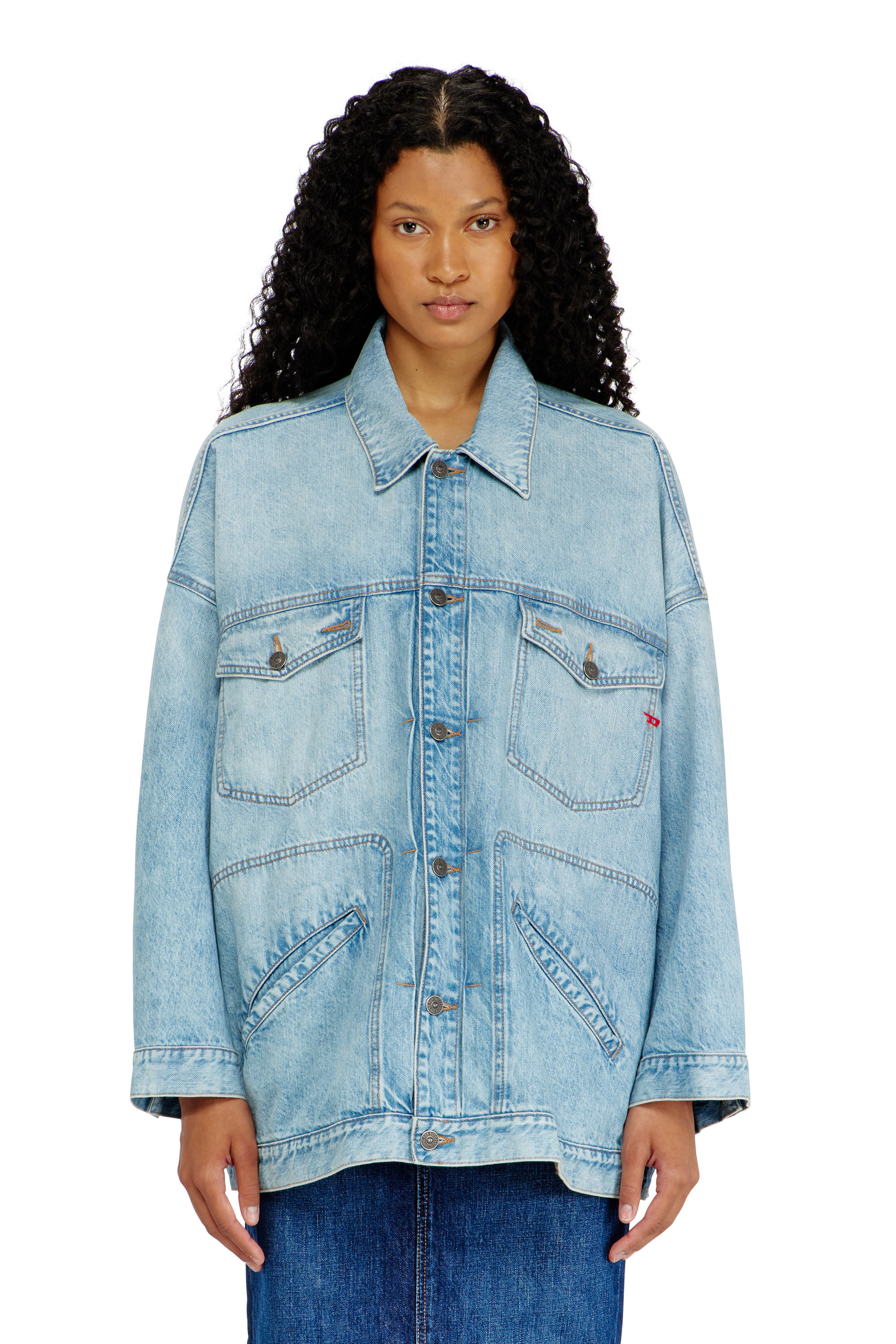 Diesel - DE-LIN, Veste workwear en denim oversized Femme in Bleu - 3