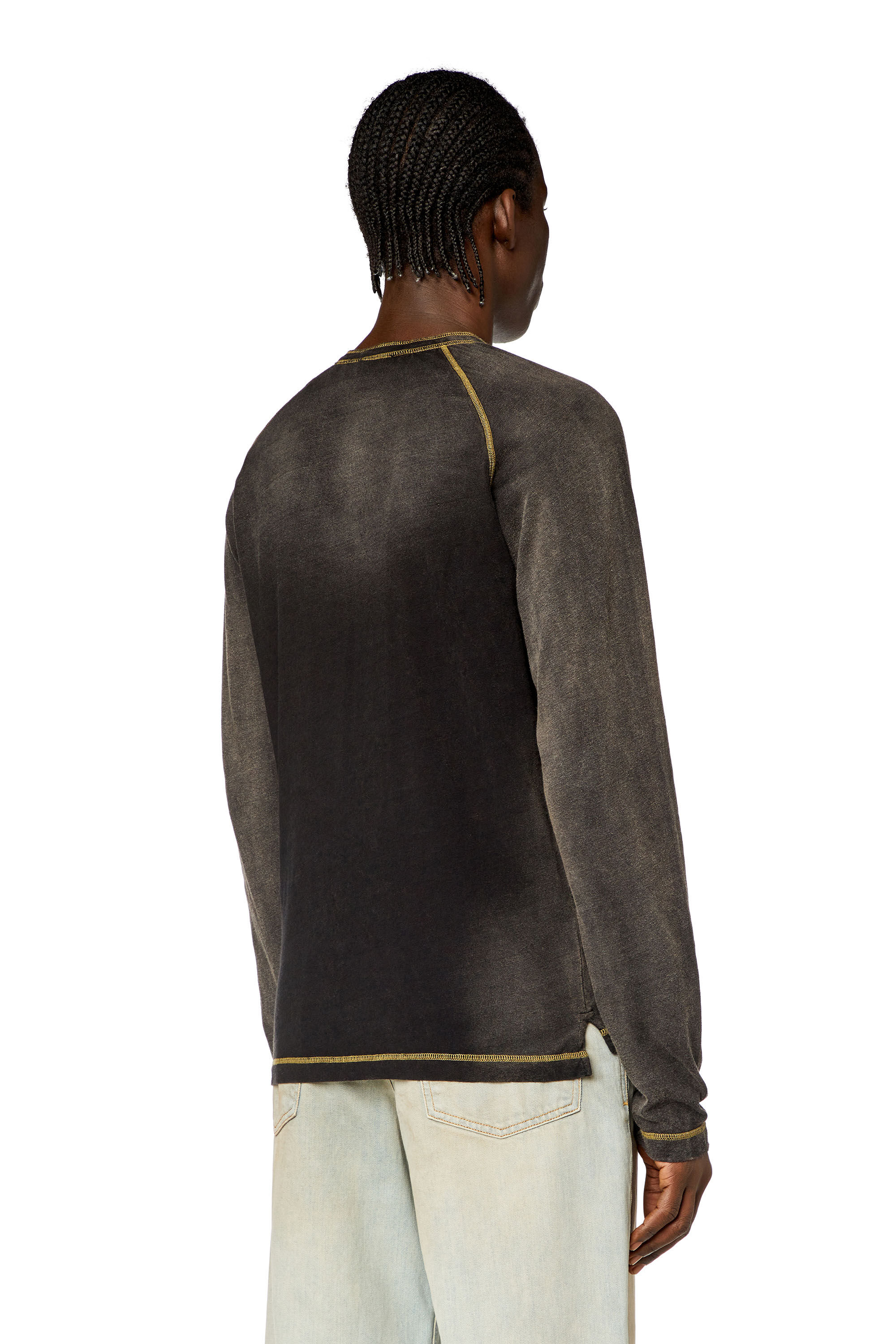 Diesel - T-RISY, Man's Henley T-shirt with sun-faded effect in Black - 4