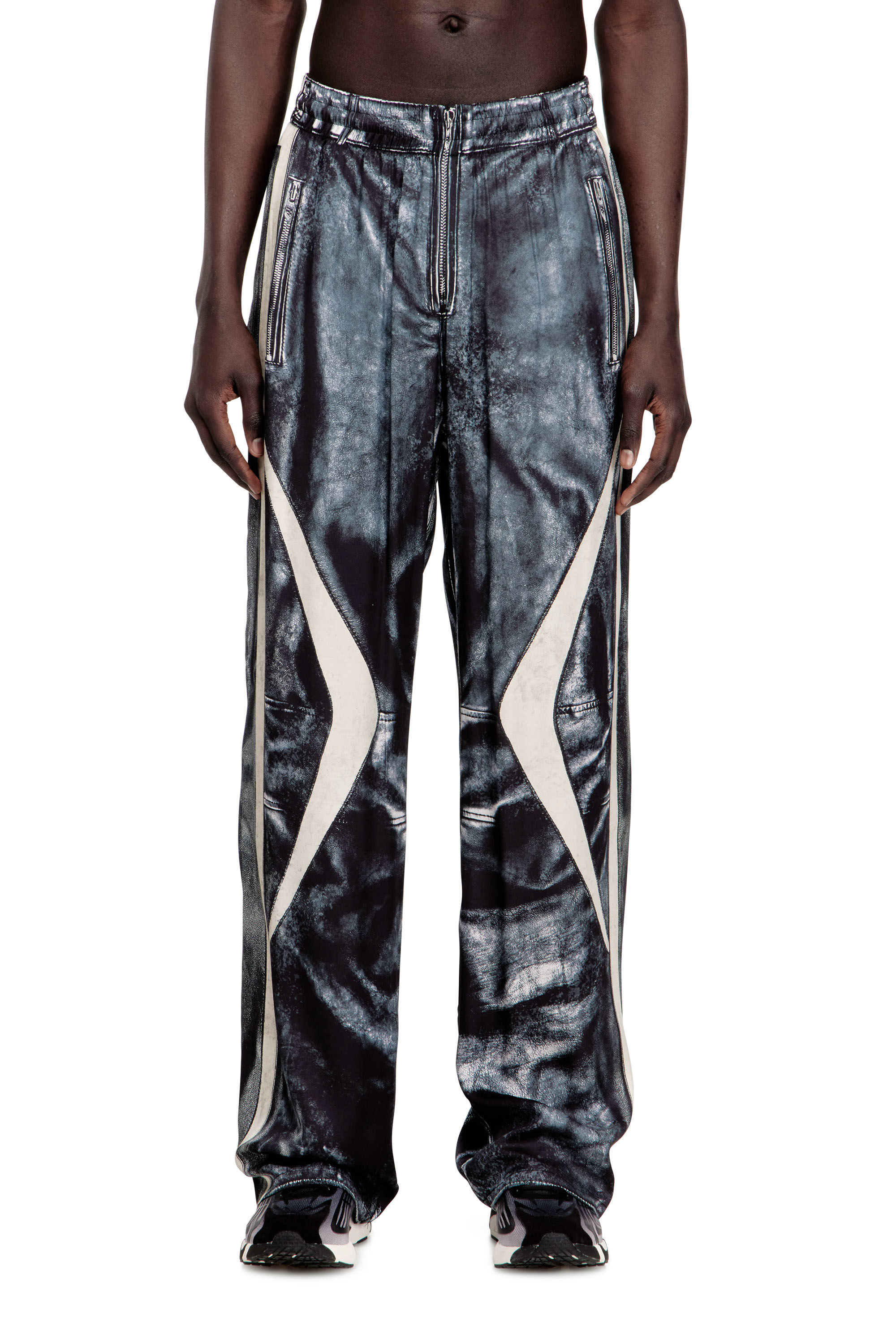 シム・シメール、【Daddy and the King】 Men's Biker-trompe l'oeil satin track pants | Blue | Diesel