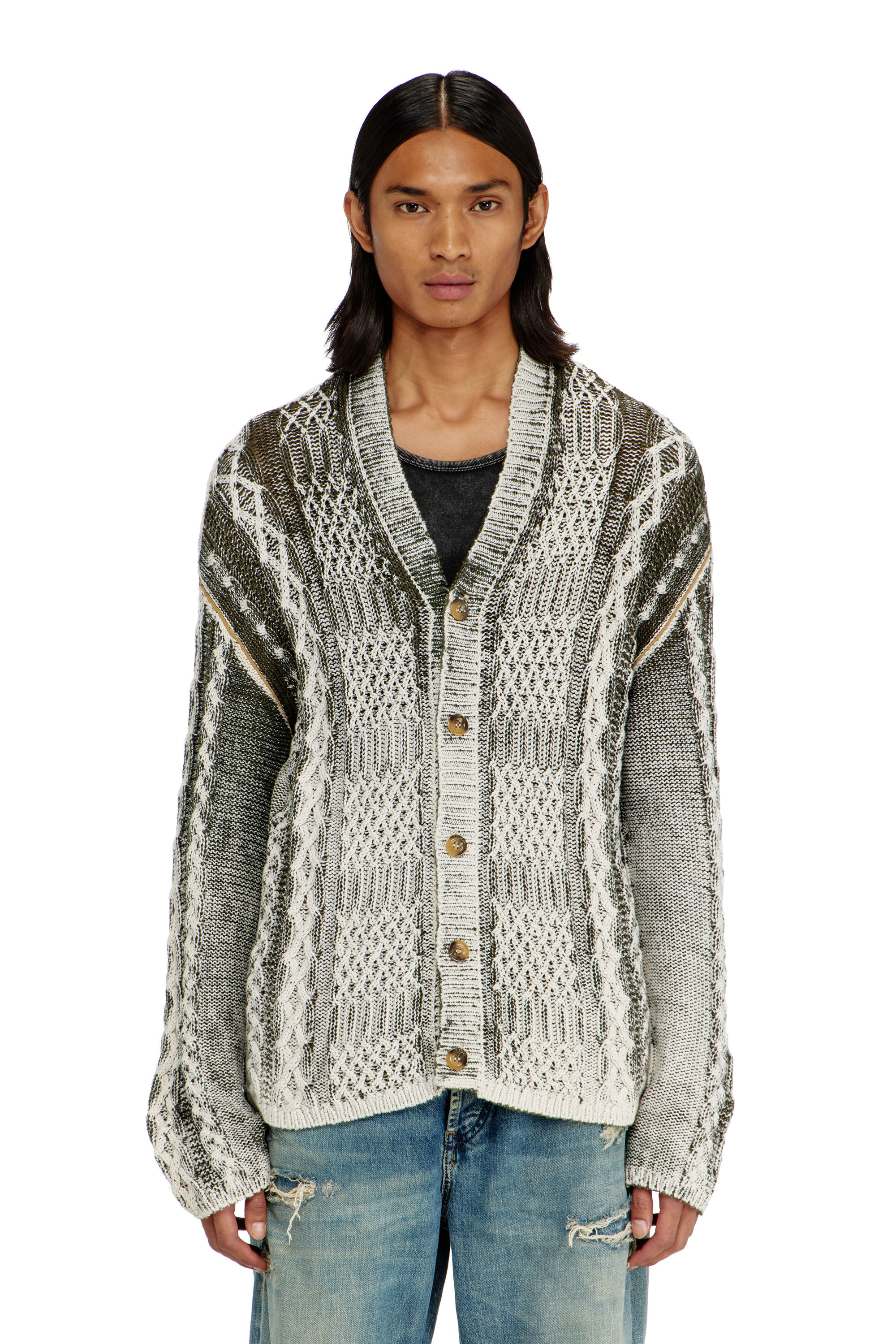 Diesel - K-MIOTO, Cardigan en maille torsad&eacute;e trait&eacute; Homme in Polychrome - 3