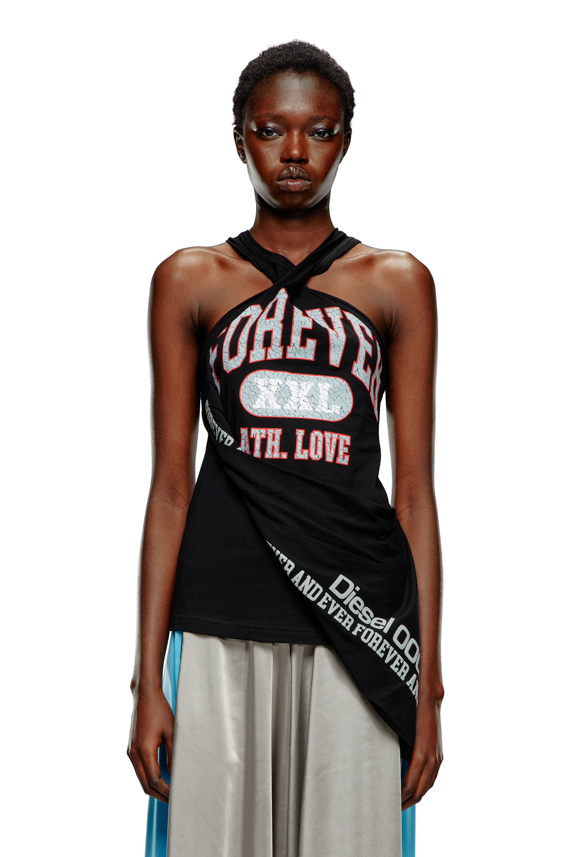 Diesel - T-ZELIE, Woman's College tank top with twisted front in Black - 2