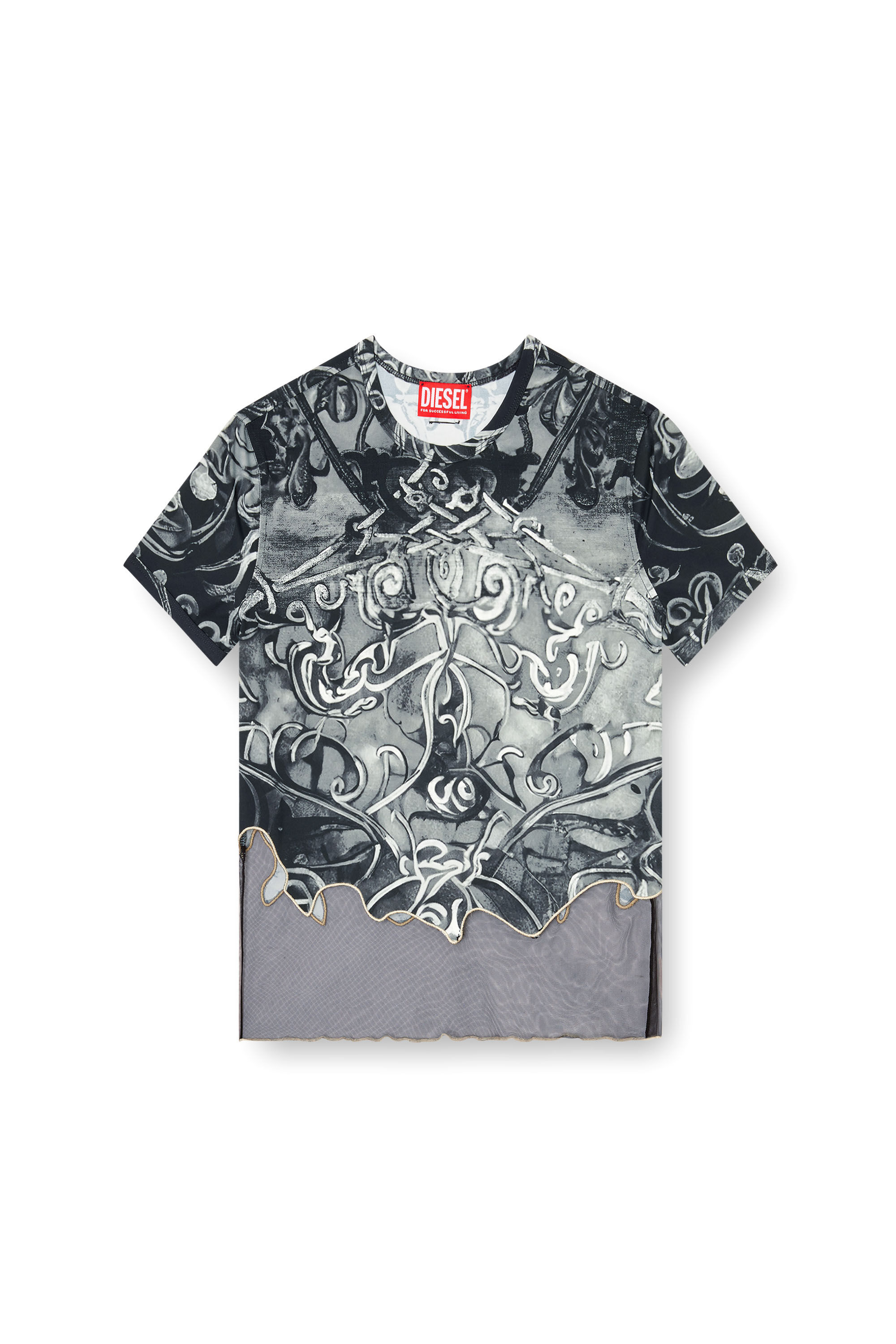 Diesel - T-INLAY, T-shirt en nylon avec imprimé héraldique Femme in Polychrome - 2