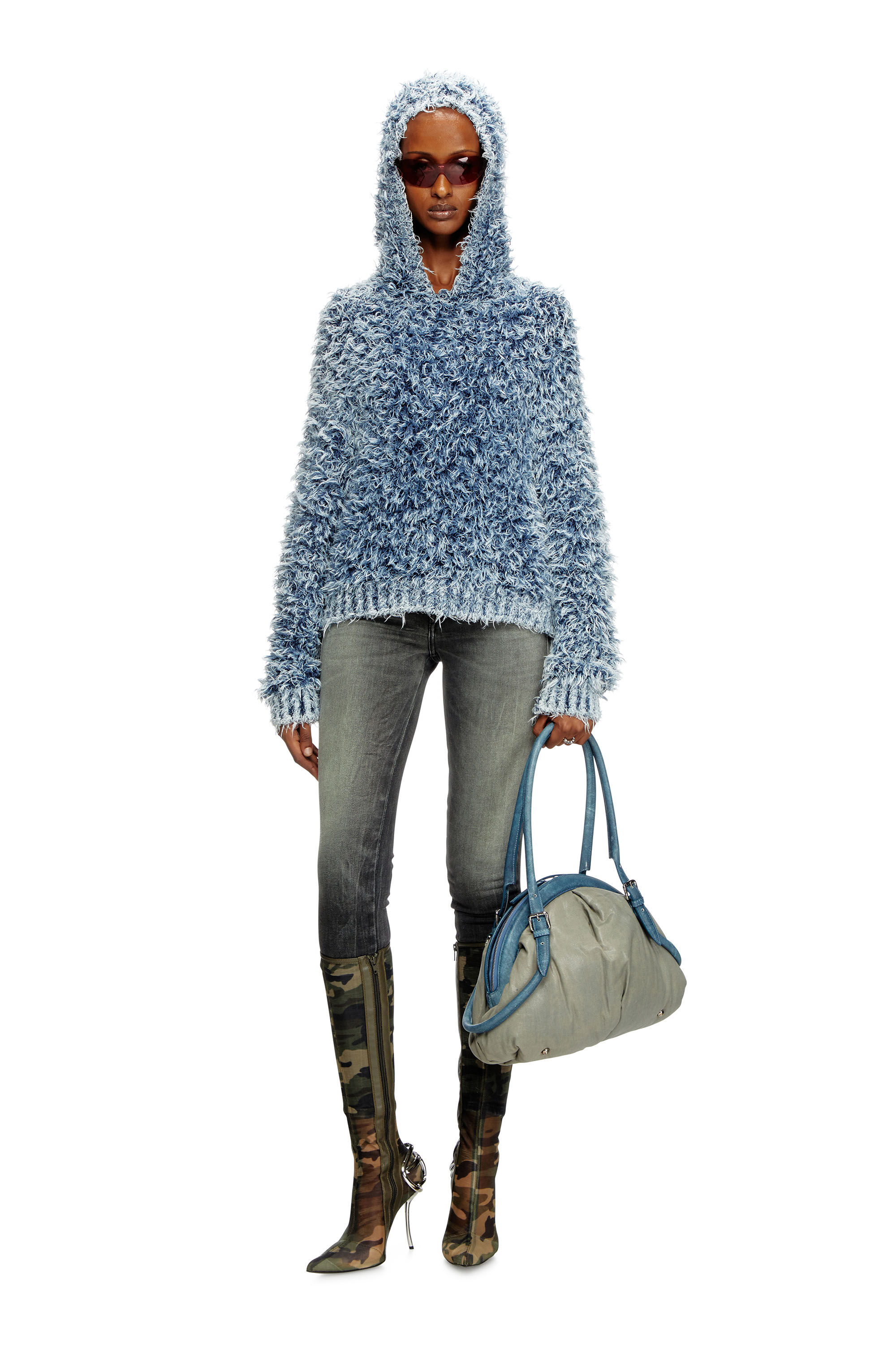 Diesel - M-DOLLY, Sweat-shirt à capuche en maille texturée Femme in Bleu - 1