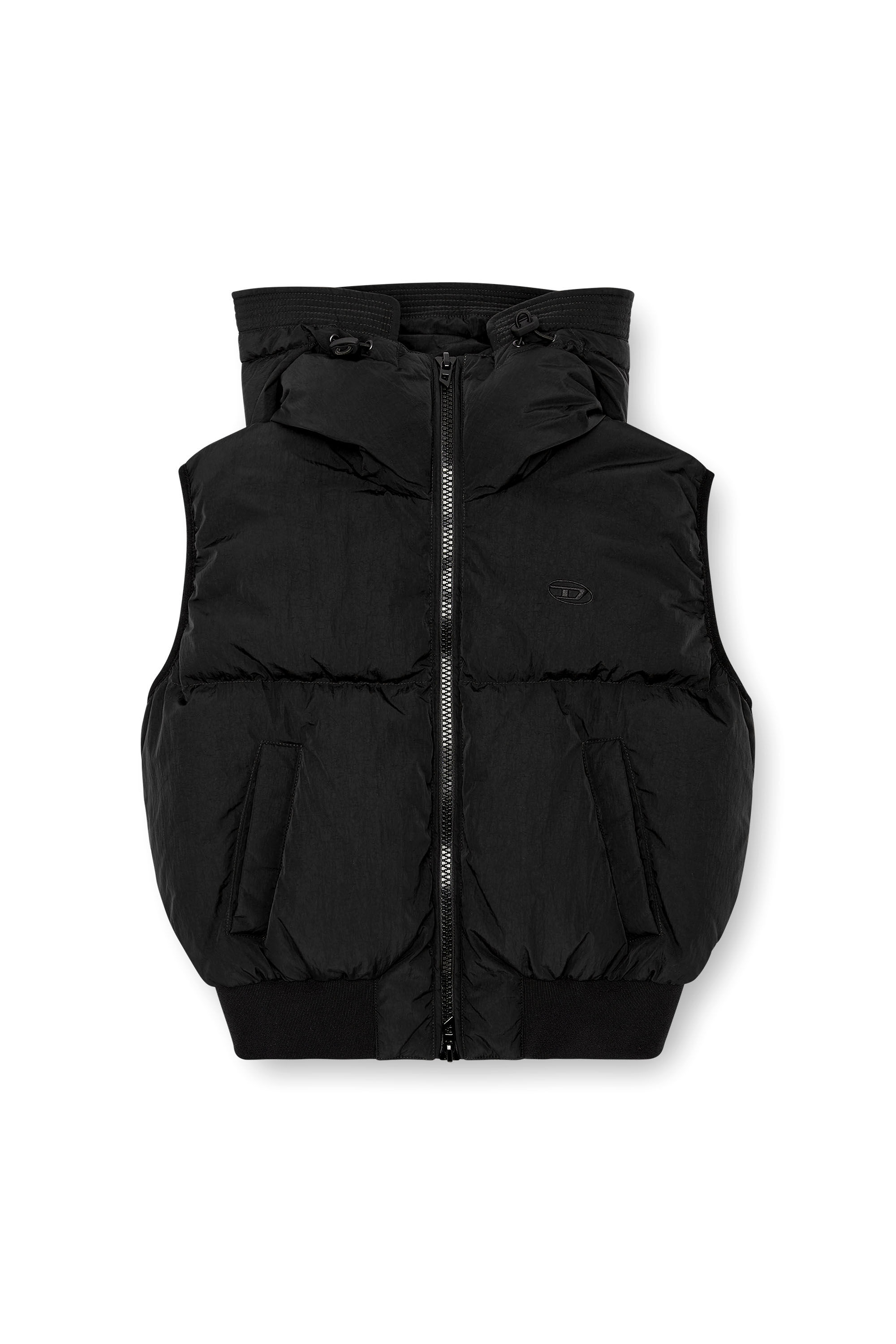 Diesel - W-PEYT-SSL-NEW-P1, Gilet sans manches à capuche en nylon froissé Femme in Noir - 2