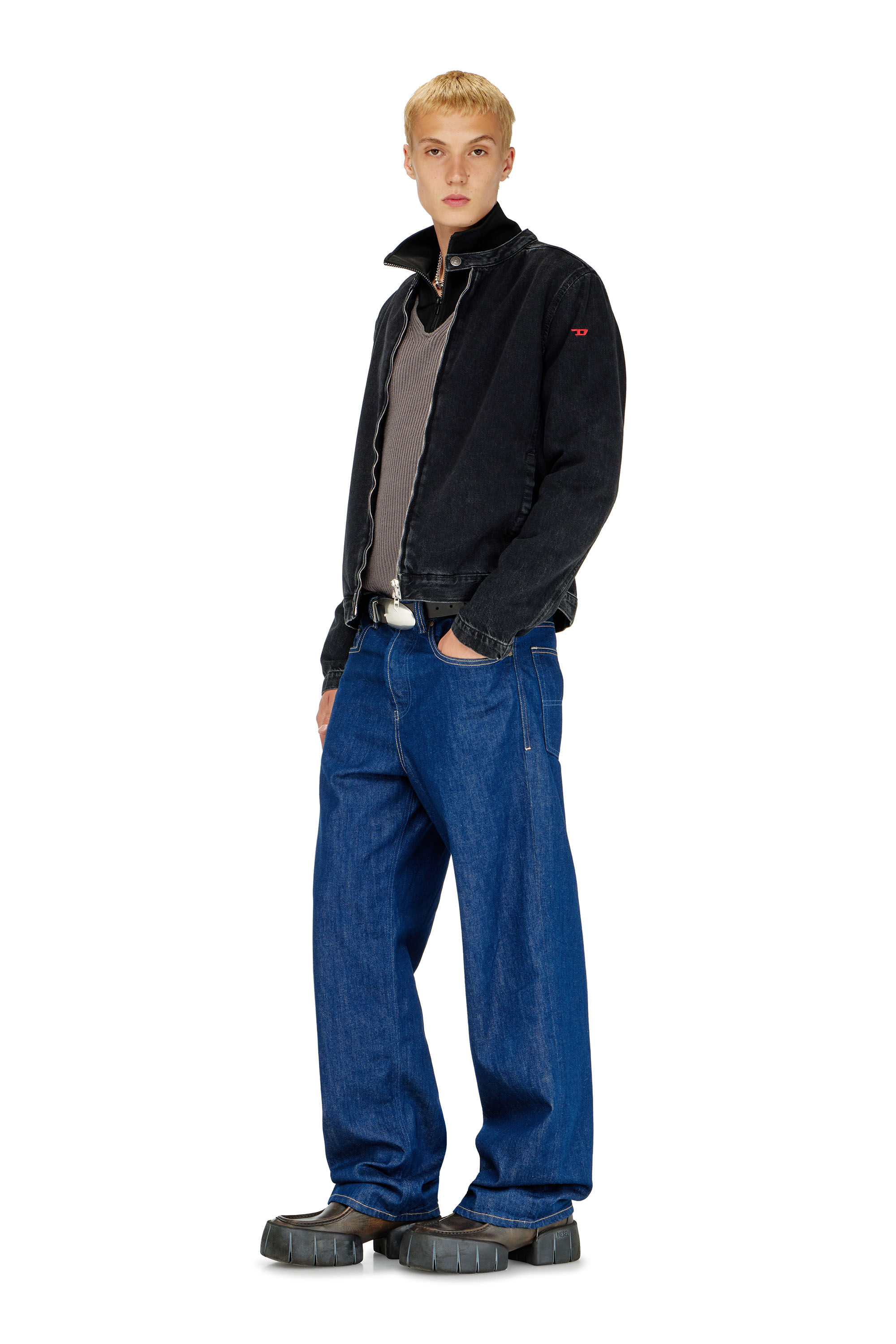 Diesel - D-GLORY, Blouson moto en denim lav&eacute; propre Homme in Noir - 1