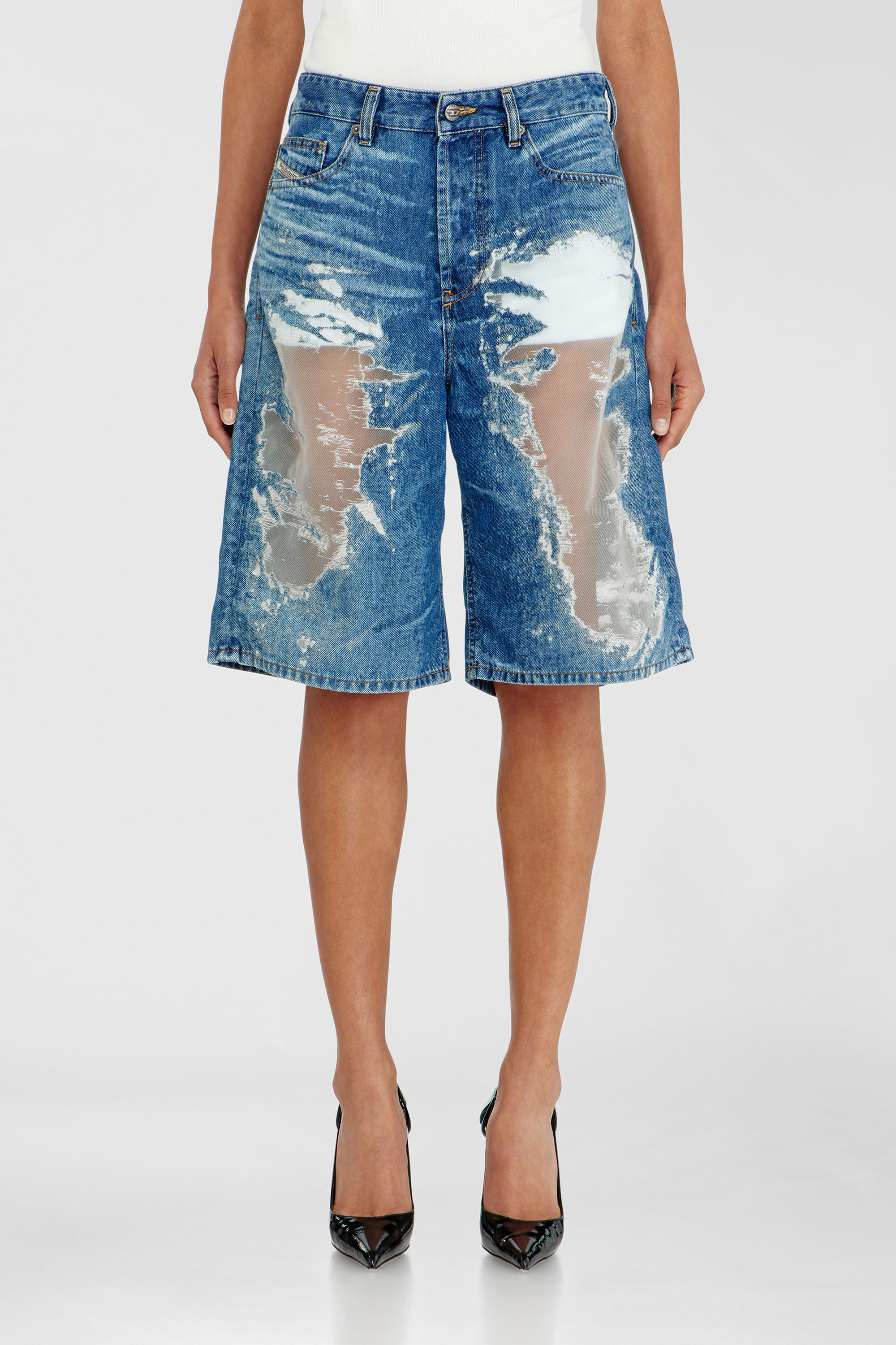Diesel - PR-DE-SIRE-SHORT, Short en denim devor&eacute; Mixte in Bleu - 5