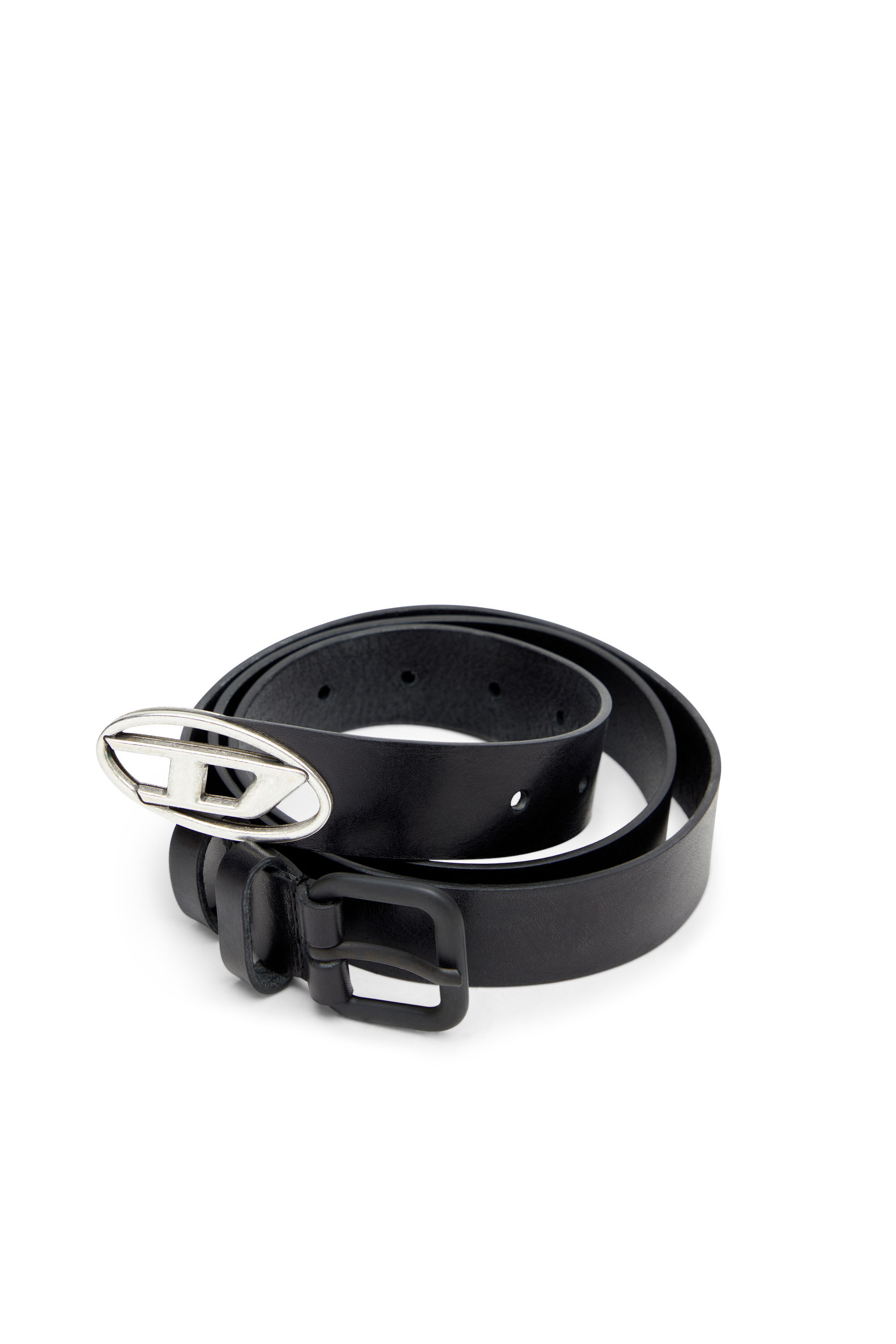 Diesel - B-INLAY, Ceinture 2.9 cm en cuir avec logo oval D Mixte in Noir - 3