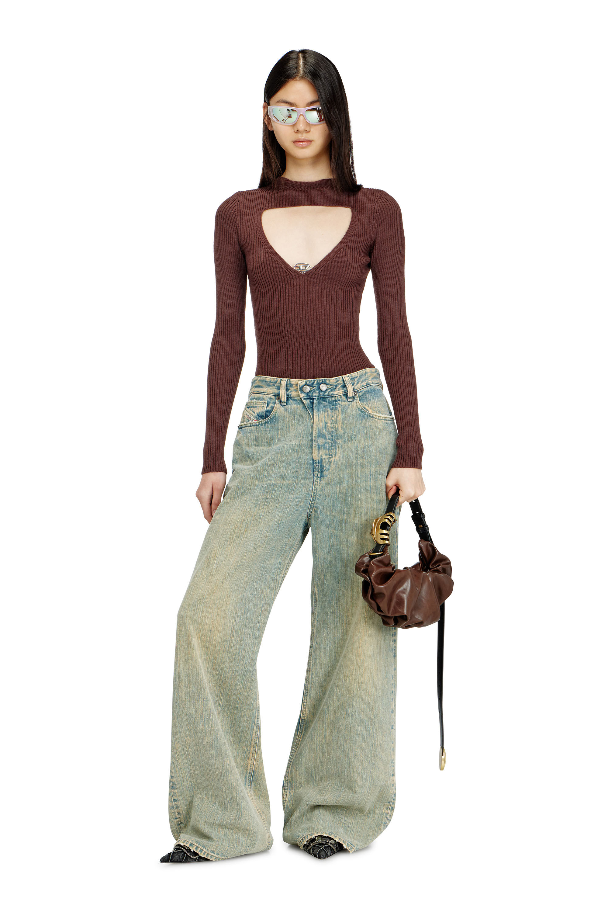 Diesel - GRAB-D HOBO S, Grab-D-Sac hobo &agrave; bandouli&egrave;re effet ceinture Femme in Marron - 6