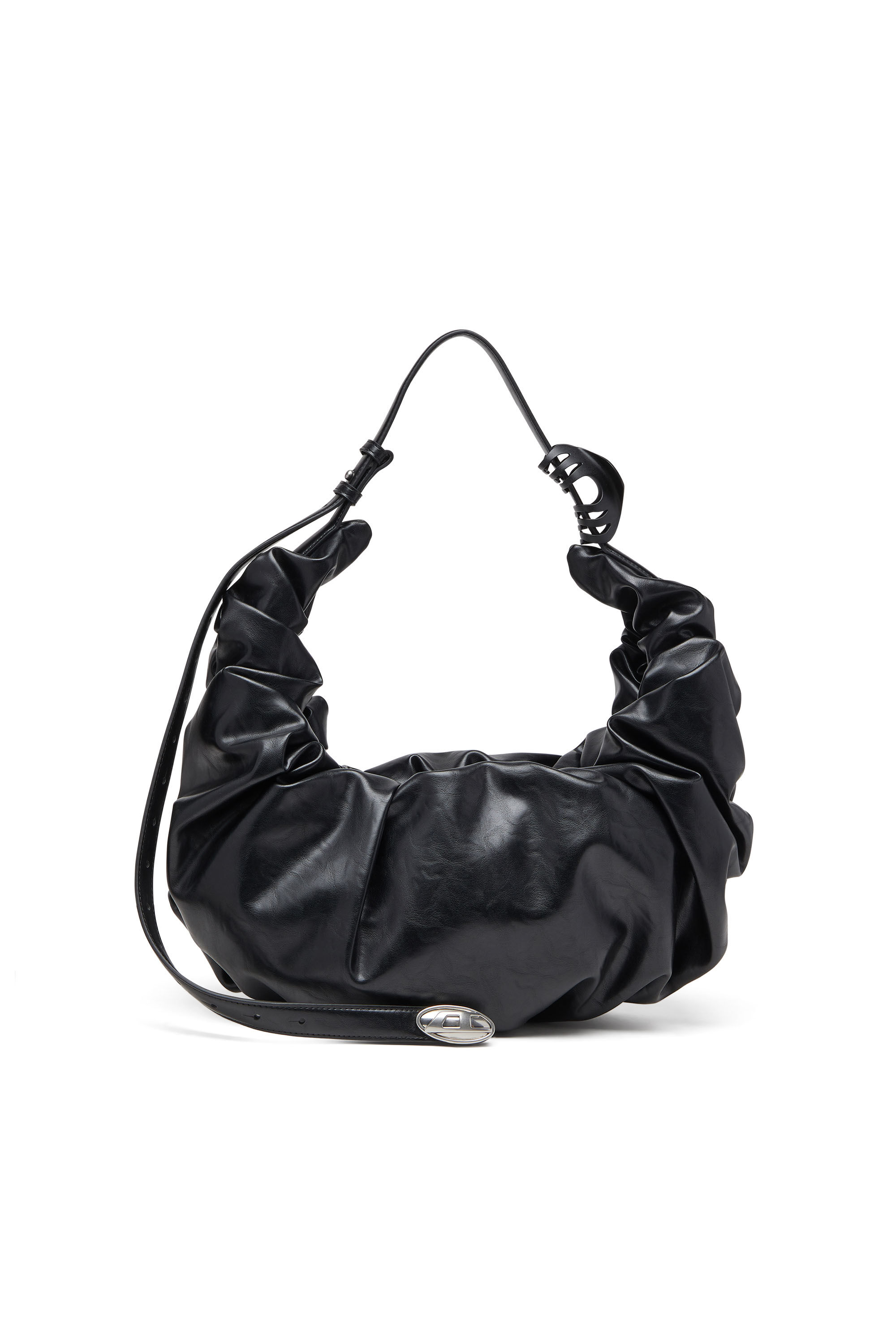 Diesel - GRAB-D HOBO L, Grand sac hobo froissé en PU brillant Femme in Noir - 1