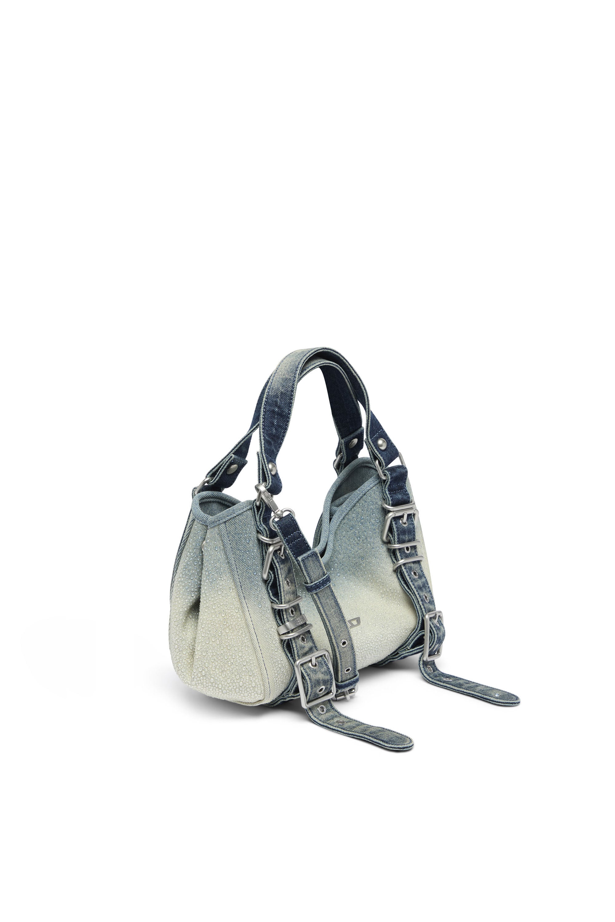 Diesel - D-ONE TOPHANDLE S, D-One-Sac small &agrave; poign&eacute;e sup&eacute;rieure en denim solaris&eacute; orn&eacute; de cristaux Femme in Bleu - 5