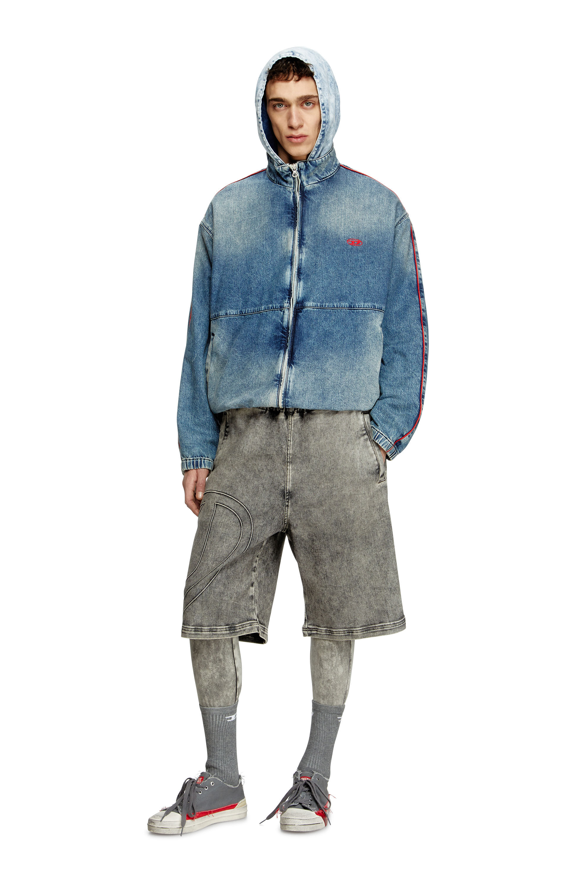 Diesel - D-KRAP-S2, Man's Denim jacket with red piping in Medium blue - 1