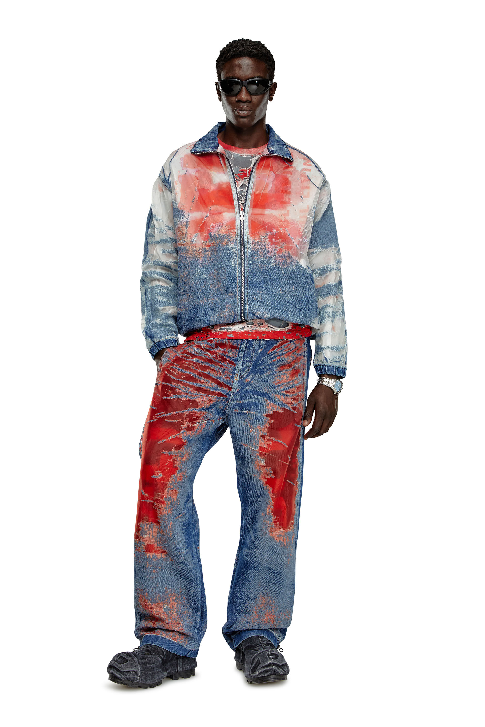 Men's Jacket in devoré denim with logo | Multicolor | Diesel