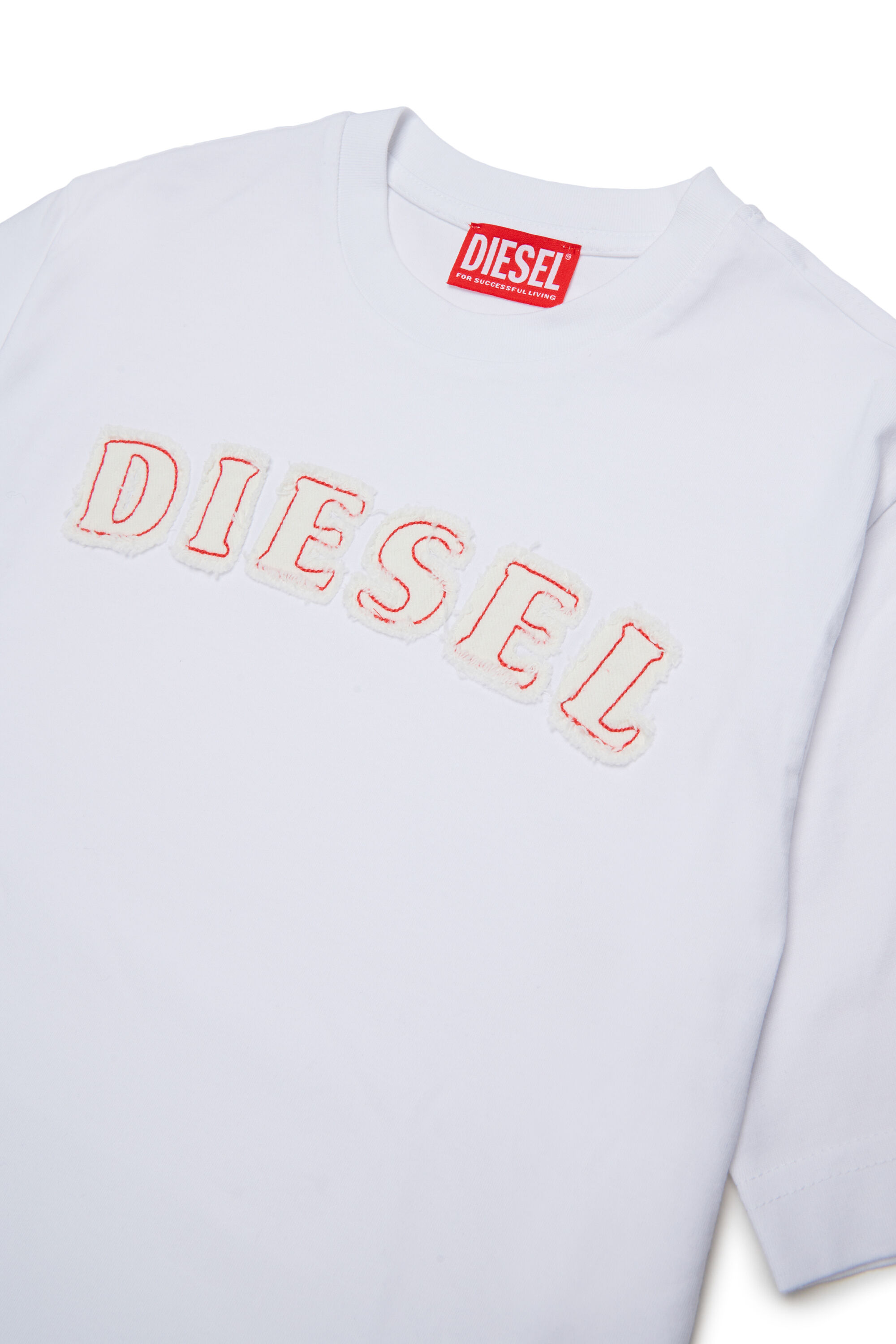 Diesel - TJEANS OVER, T-shirt en coton avec logo effet effiloch&eacute; Homme in Blanc - 3