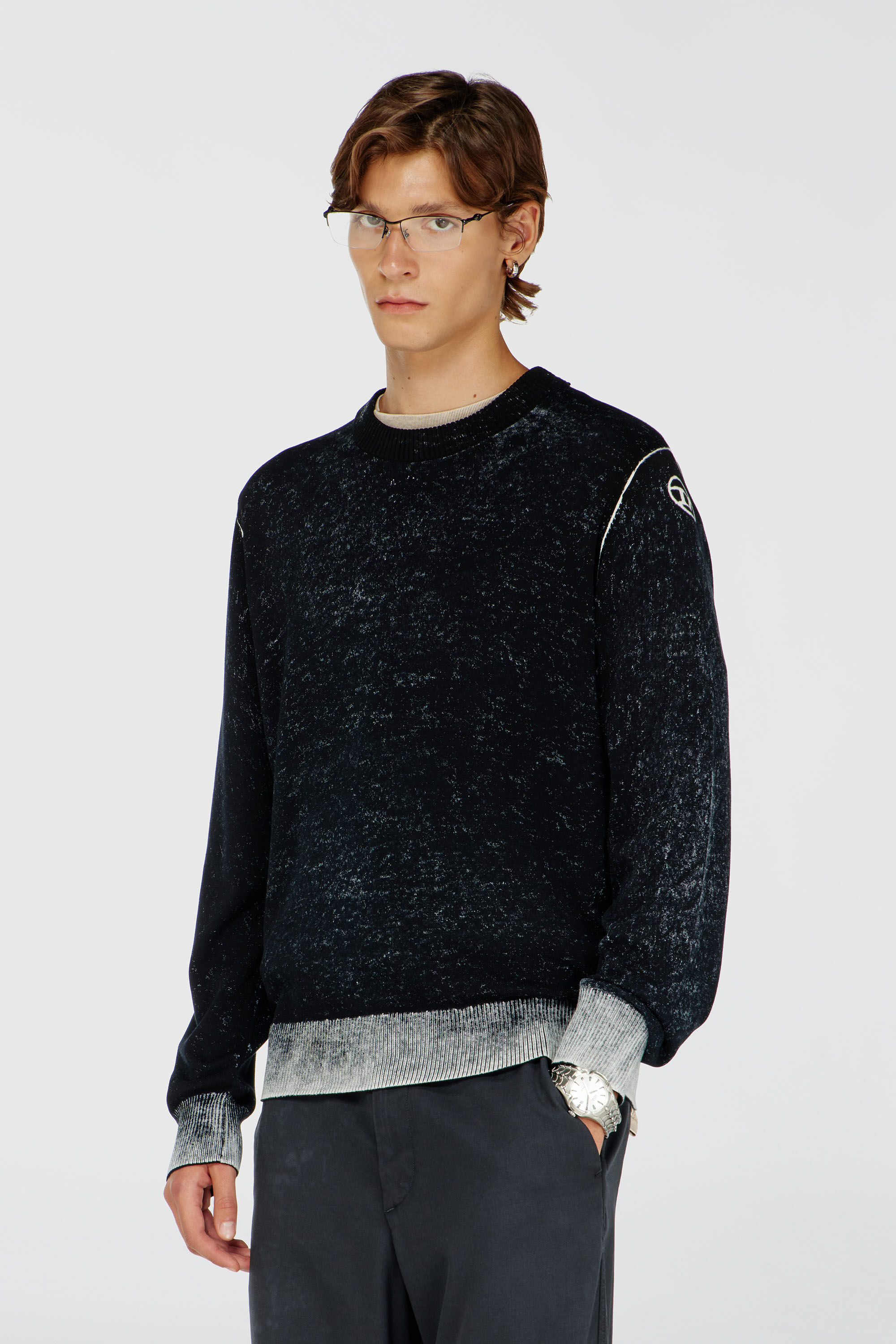 Diesel - K-LARENCE-B, Pull en coton avec imprim&eacute; invers&eacute; Homme in Noir - 3