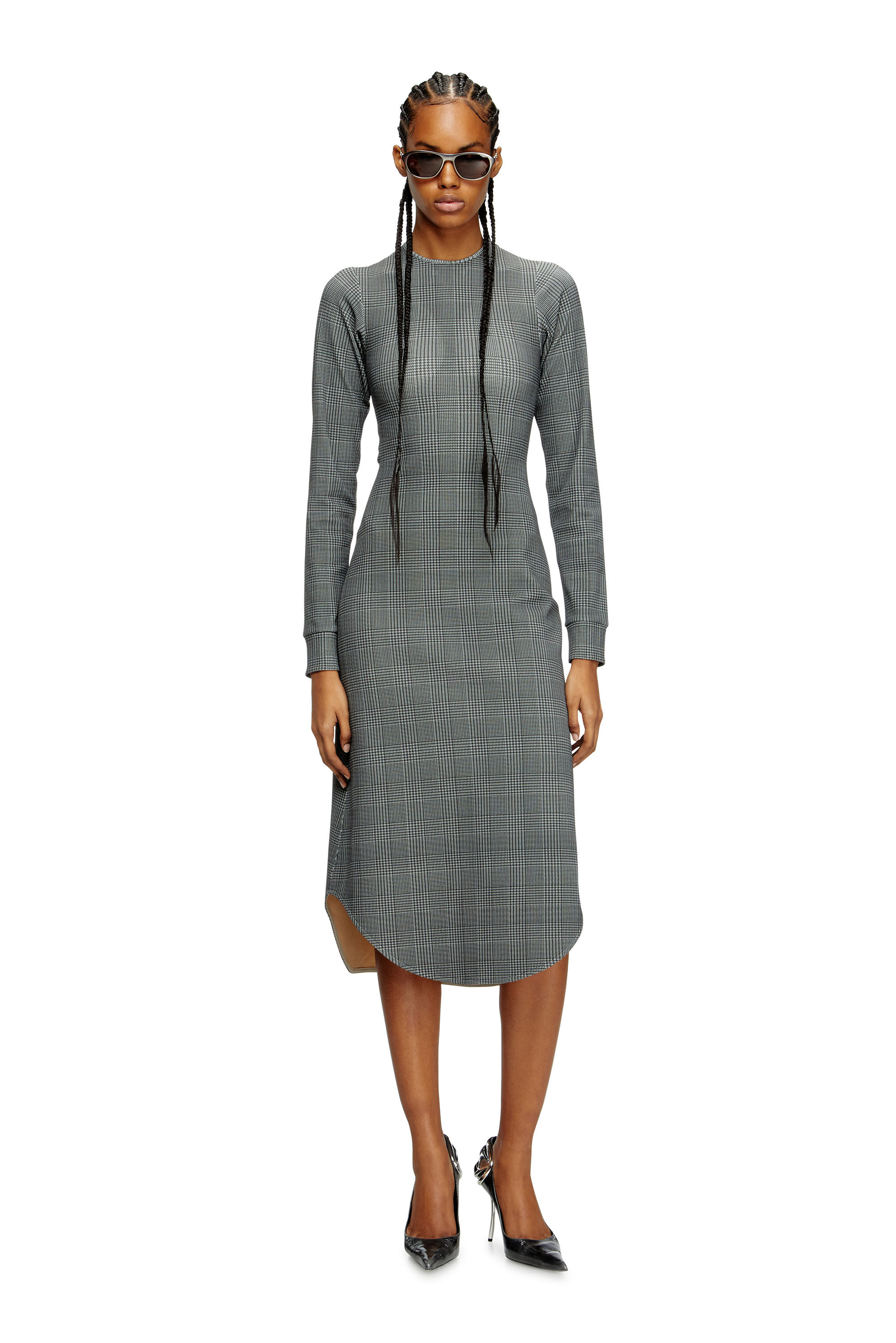 Diesel - D-ETTS, Robe midi à motif Prince-de-Galles avec détail au niveau du buste Femme in Gris - 1