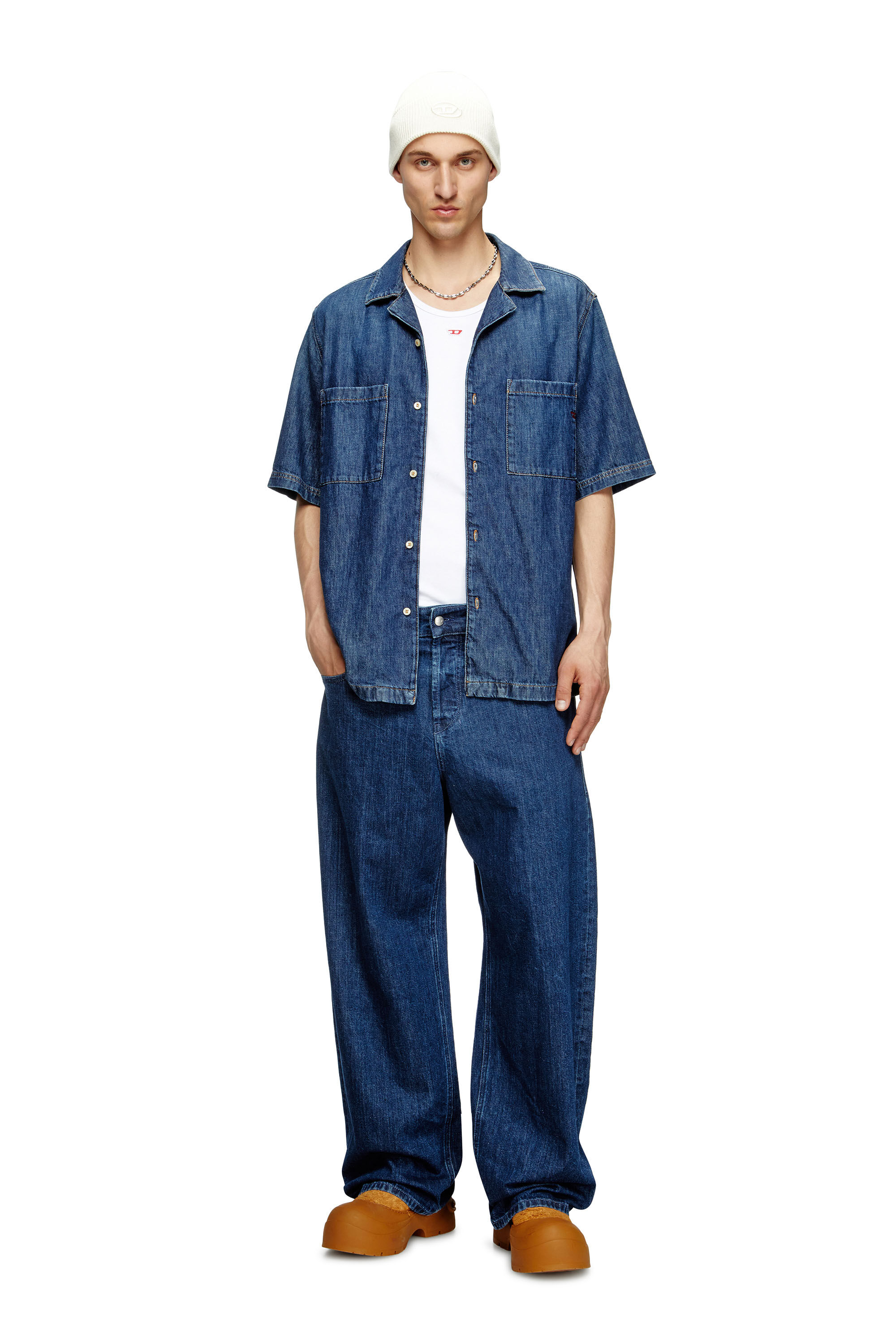 Diesel - D-PAROSHORT, Chemise bowling en denim Homme in Bleu - 1