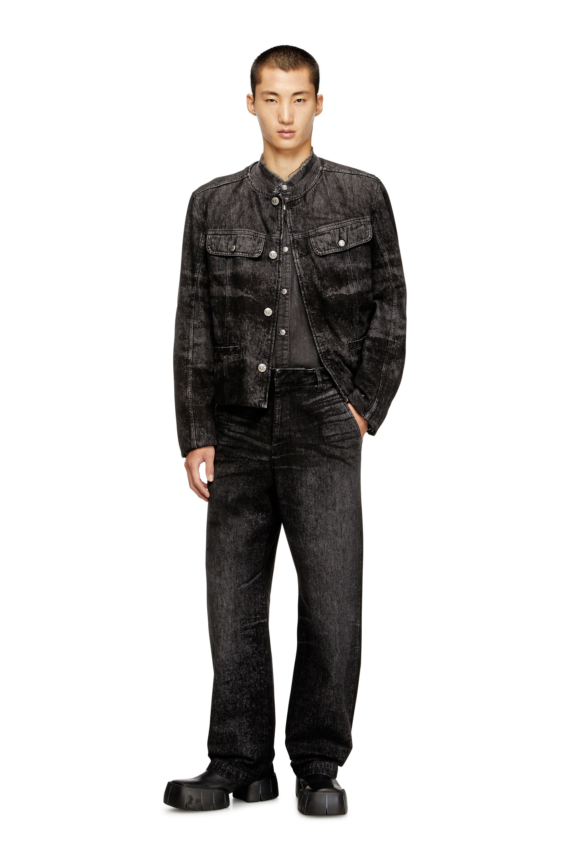 Diesel - D-ABERDEEN-FSH2, Veste en denim de coton et chanvre gravé au laser Homme in Noir - 1