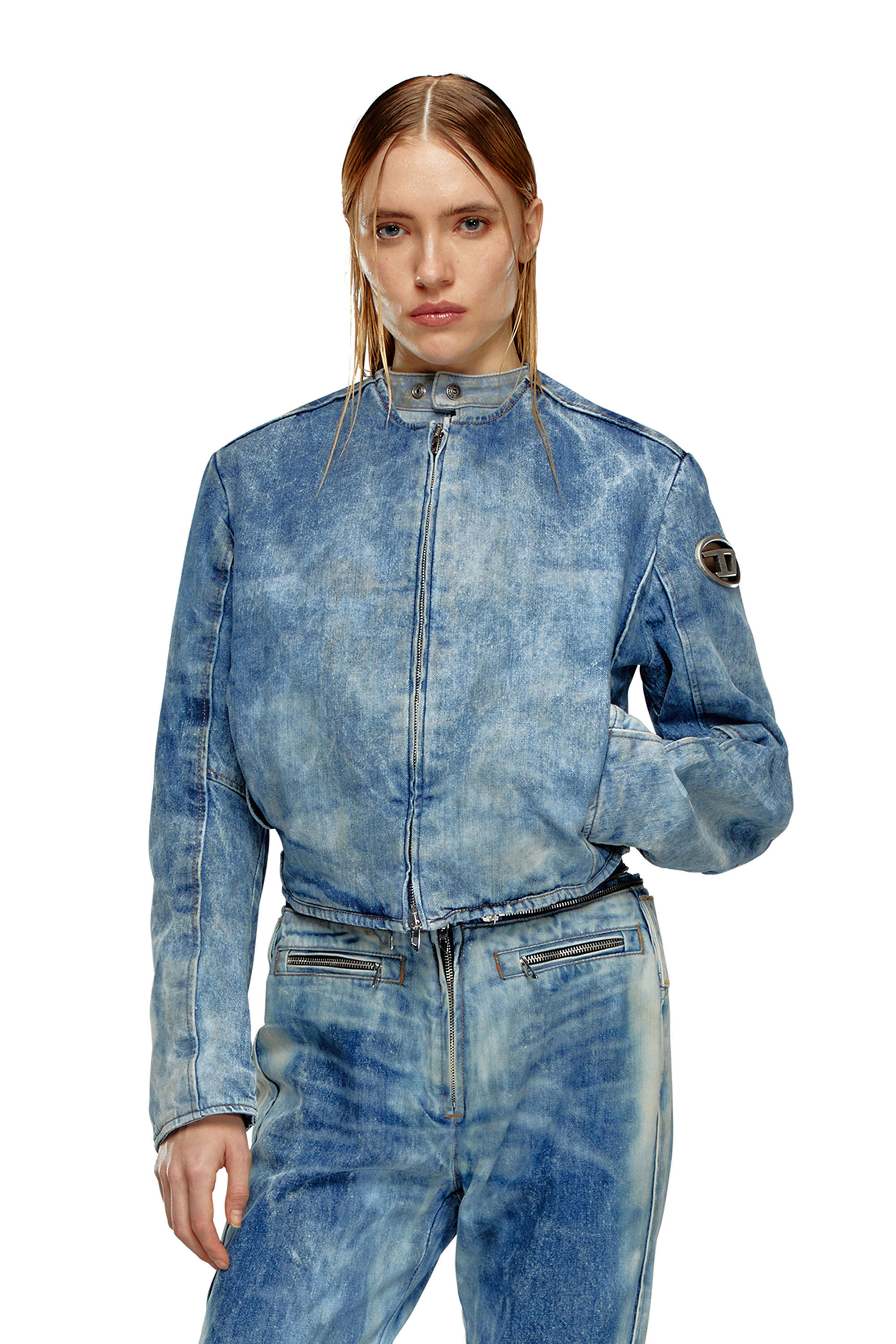 Diesel - DE-CALUR-FSE, Veste en denim avec zip style biker Femme in Bleu - 3