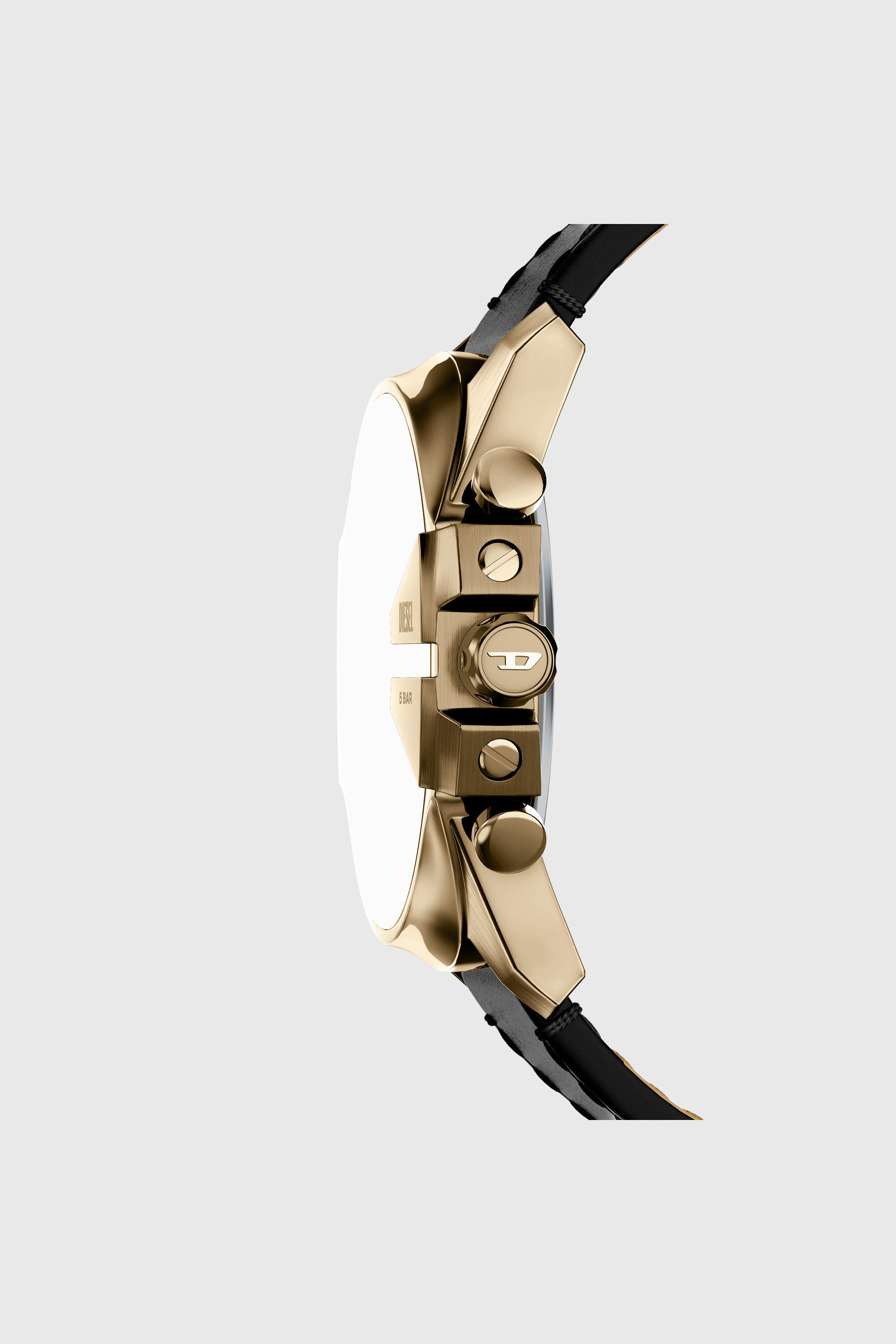 Diesel - DZ4732 WATCH, Man's Mega Chief Slim antique gold-tone black leather watch in Black - 3