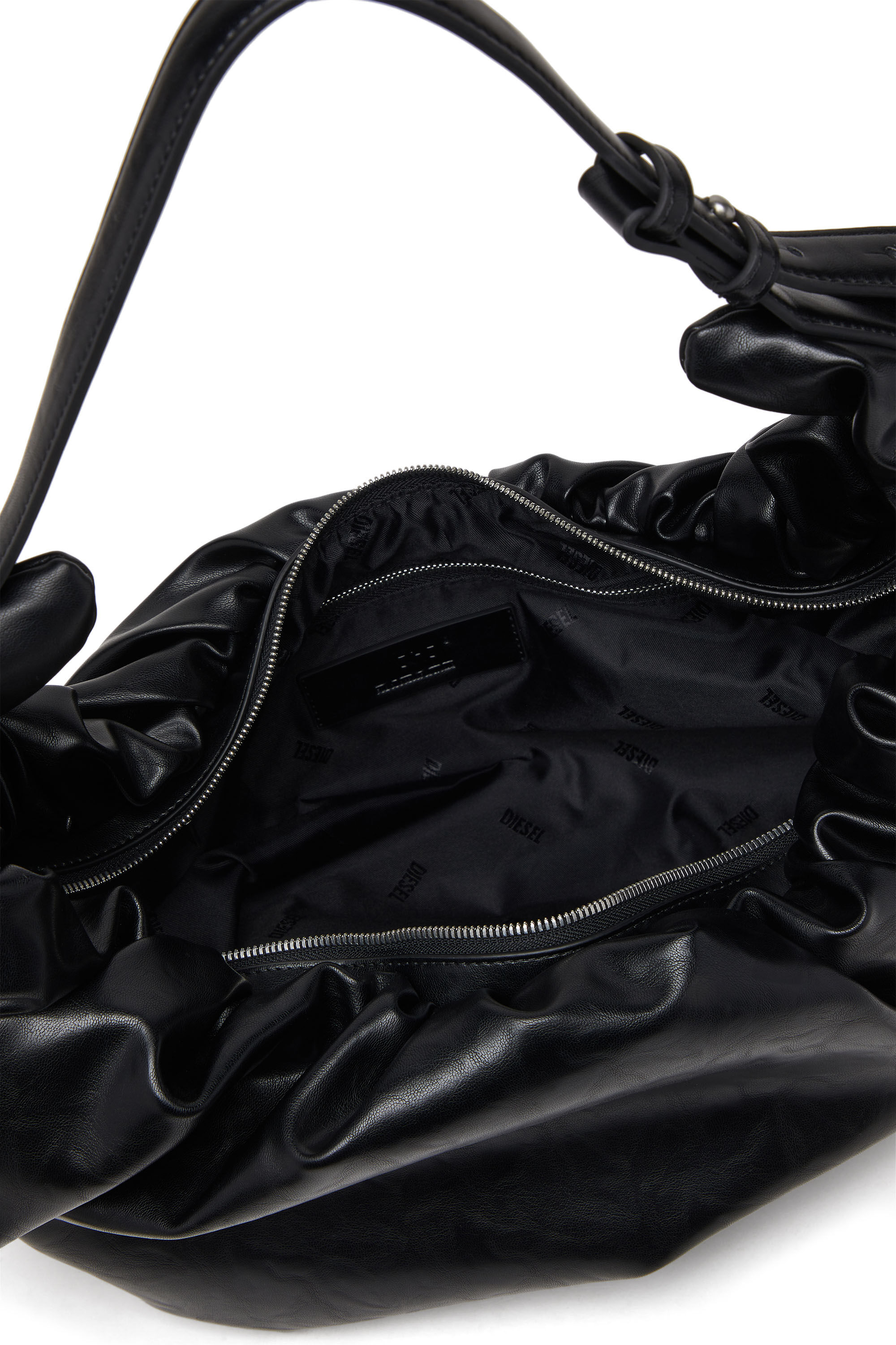 Diesel - GRAB-D HOBO L, Grand sac hobo froissé en PU brillant Femme in Noir - 5