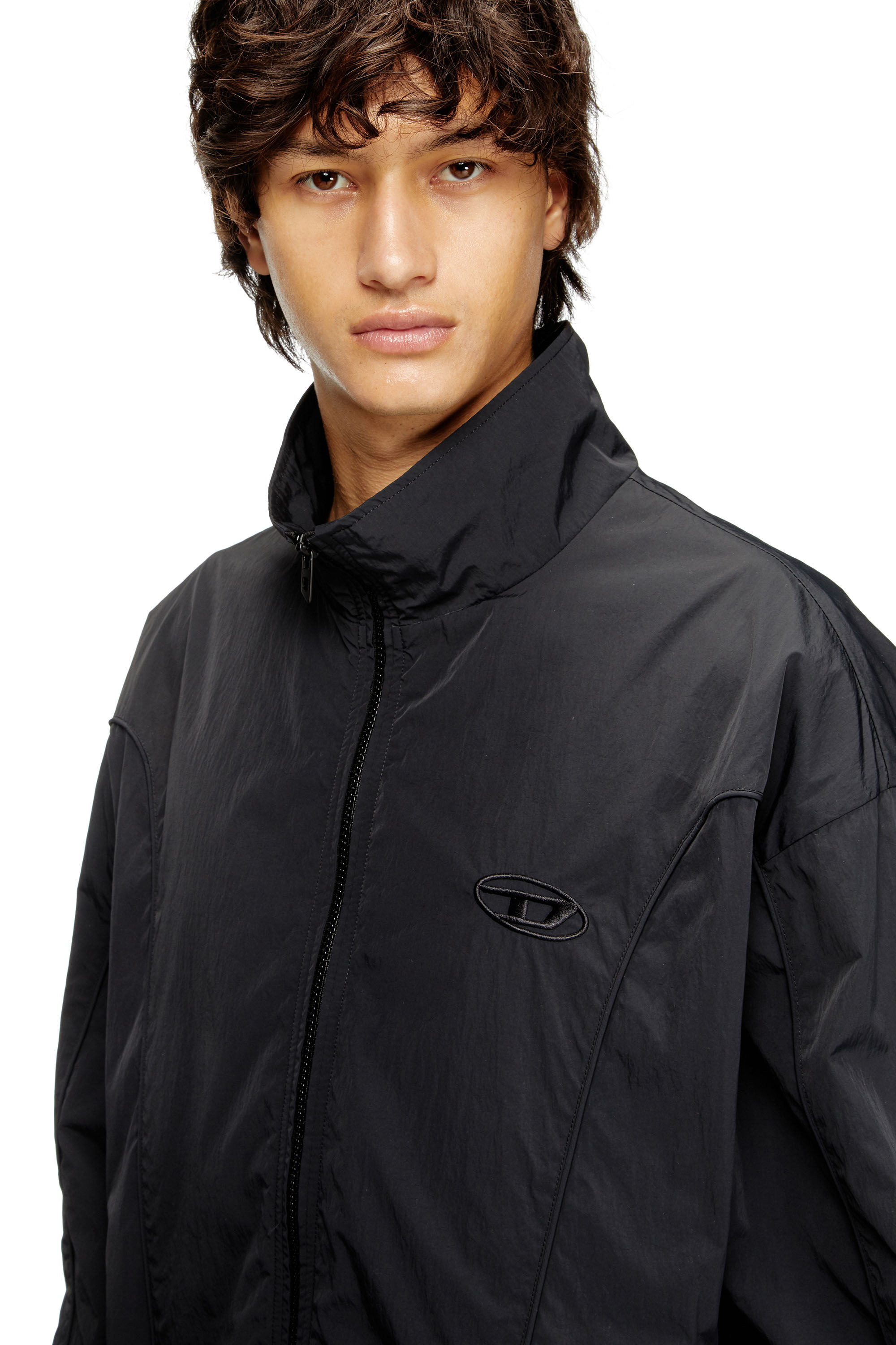 Men's Crinkled-nylon jacket with piping | Black | Diesel