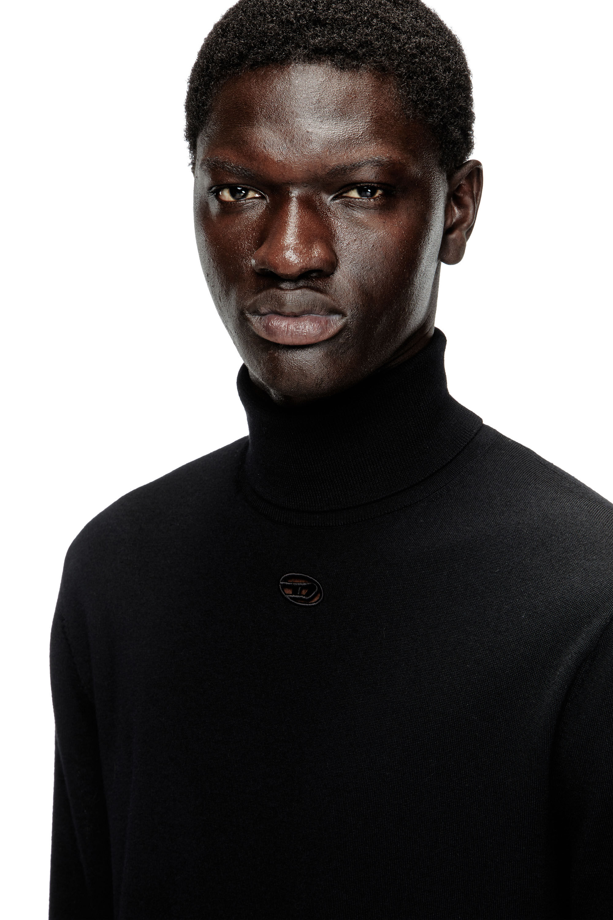 Diesel - K-VARTA, Pull à col roulé en laine avec logo ajouré Homme in Noir - 5