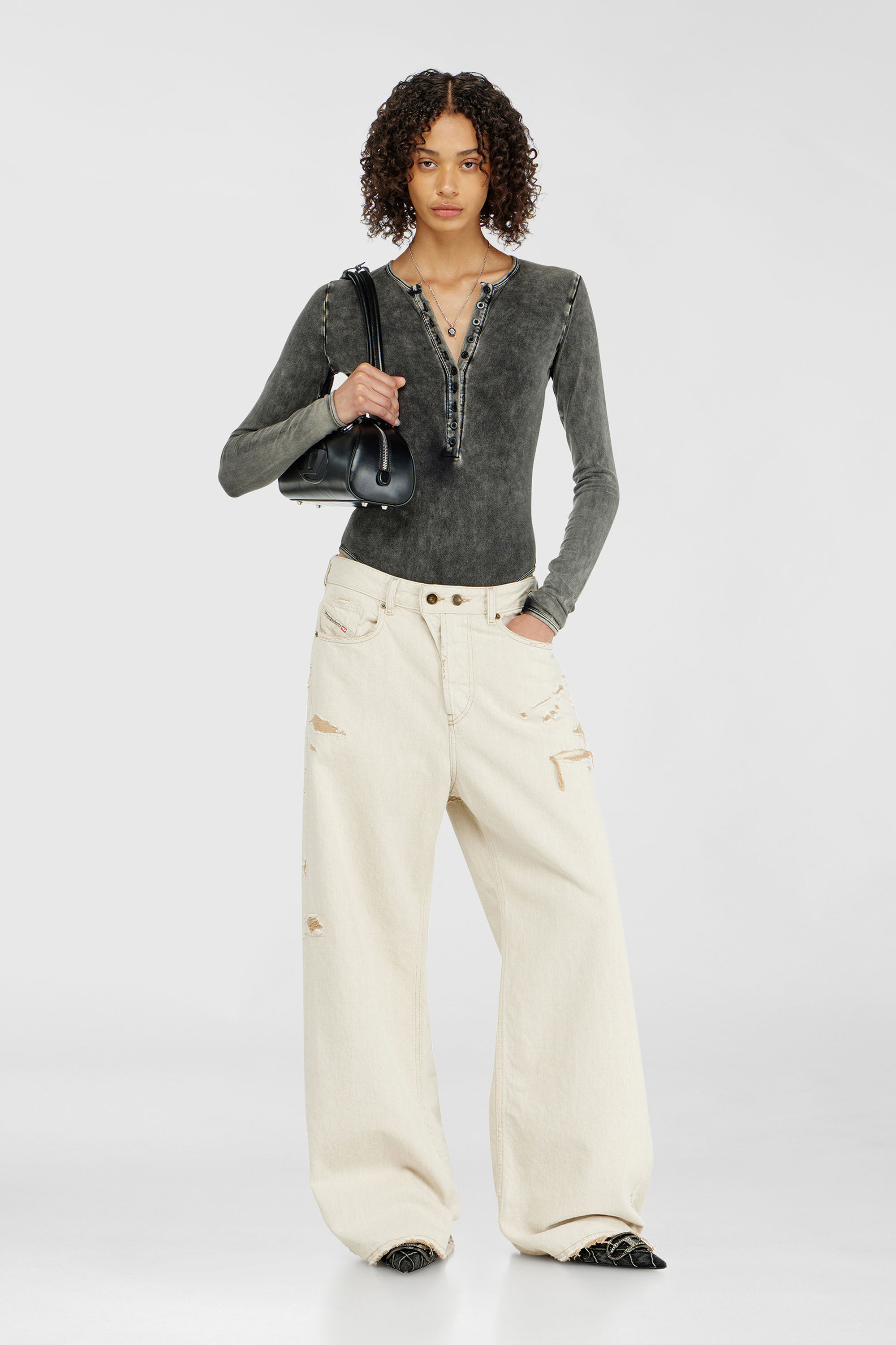 Diesel - FRESYA-DNM, Body en coton &agrave; boutons devant Femme in Gris - 6