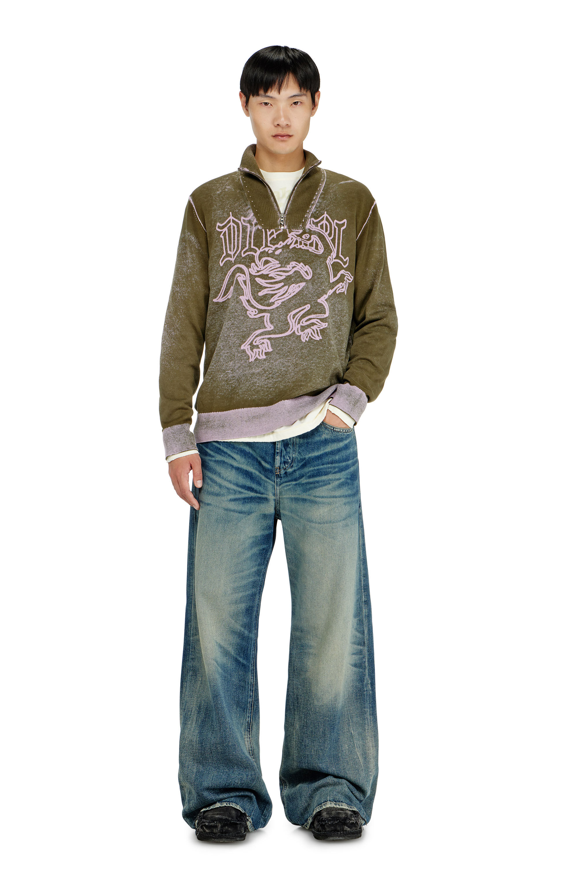 Diesel - K-LAUTARE, Man's Treated half-zip jumper with griffin motif in null - 1