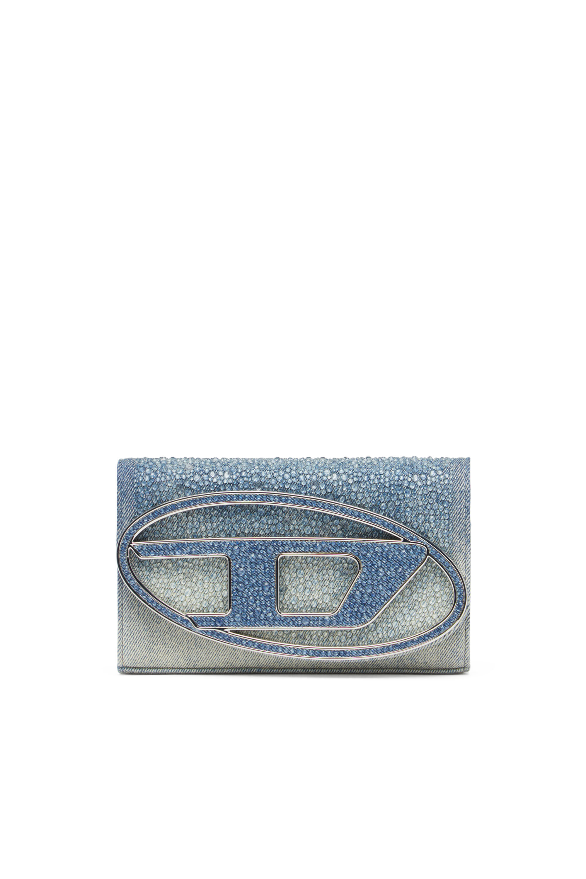 Diesel - 1DR WALLET STRAP, Porte-monnaie en denim cristal Femme in Bleu - 1