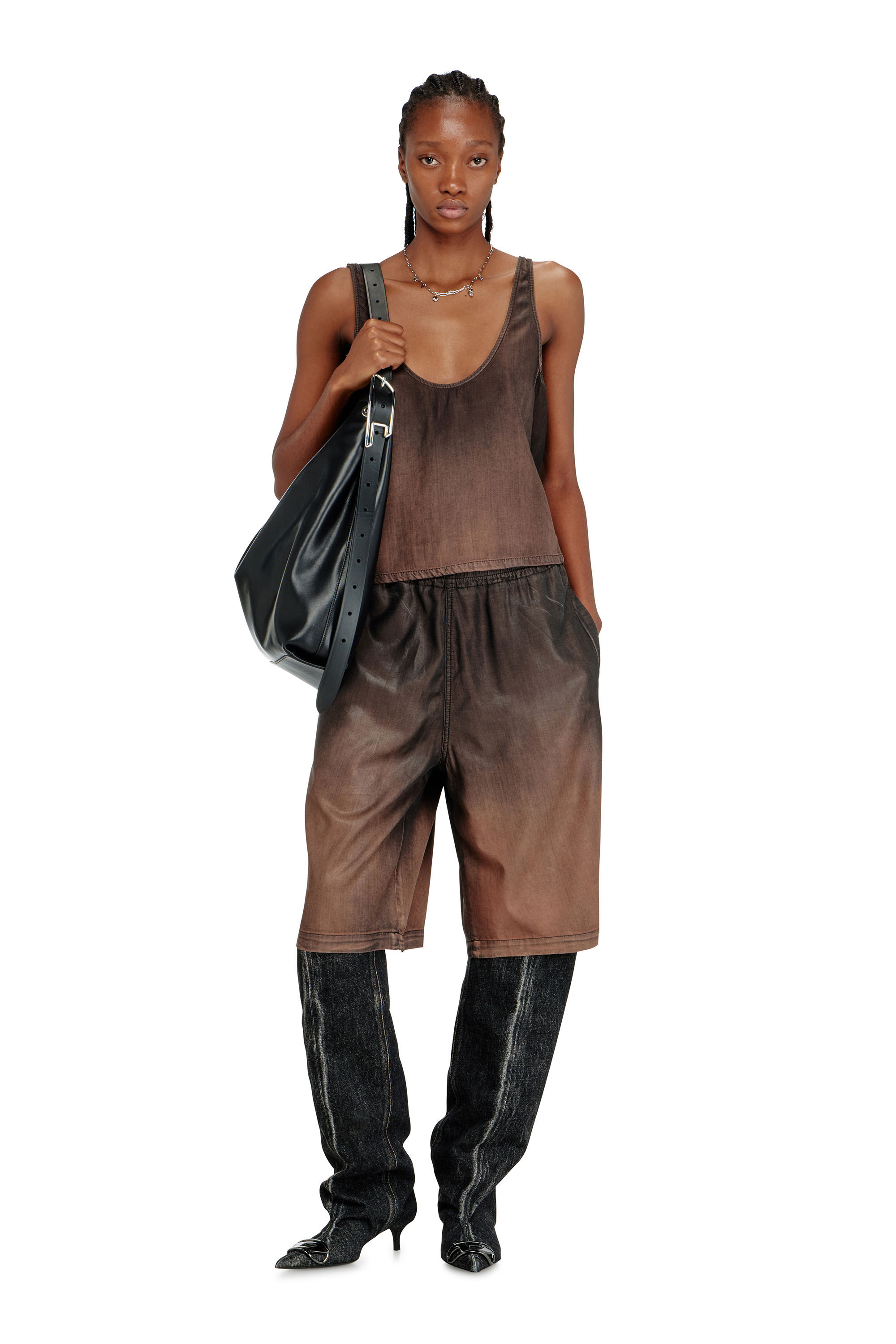 Diesel - D-LINE HOBO L, D-Line-Sac hobo en cuir Femme in Noir - 1