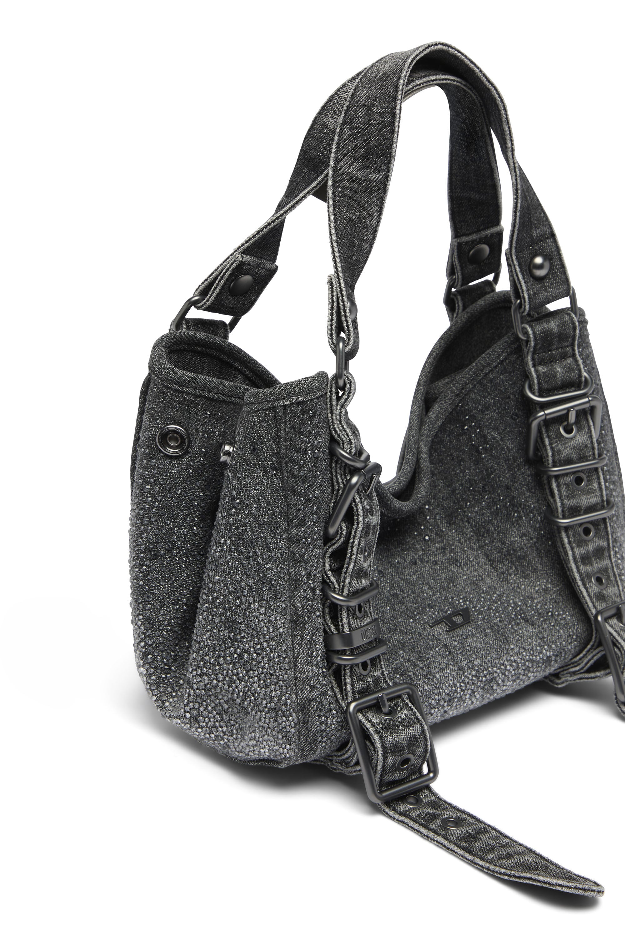 Diesel - D-ONE TOPHANDLE S, D-One-Sac small &agrave; poign&eacute;e sup&eacute;rieure en denim solaris&eacute; orn&eacute; de cristaux Femme in Noir - 5