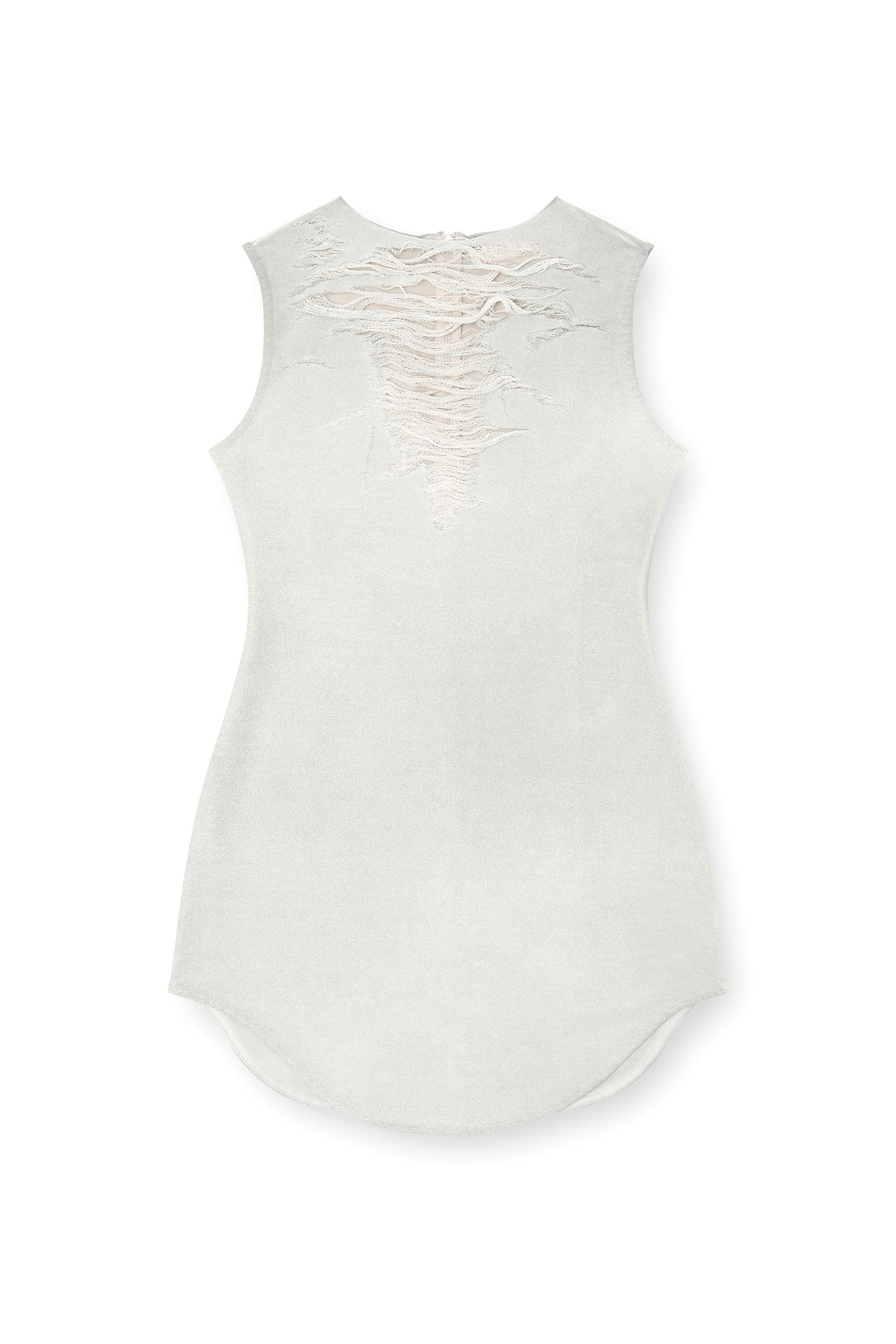 Diesel - D-YASMI, Mini-robe avec encolure à franges effet vieilli Femme in Gris - 2