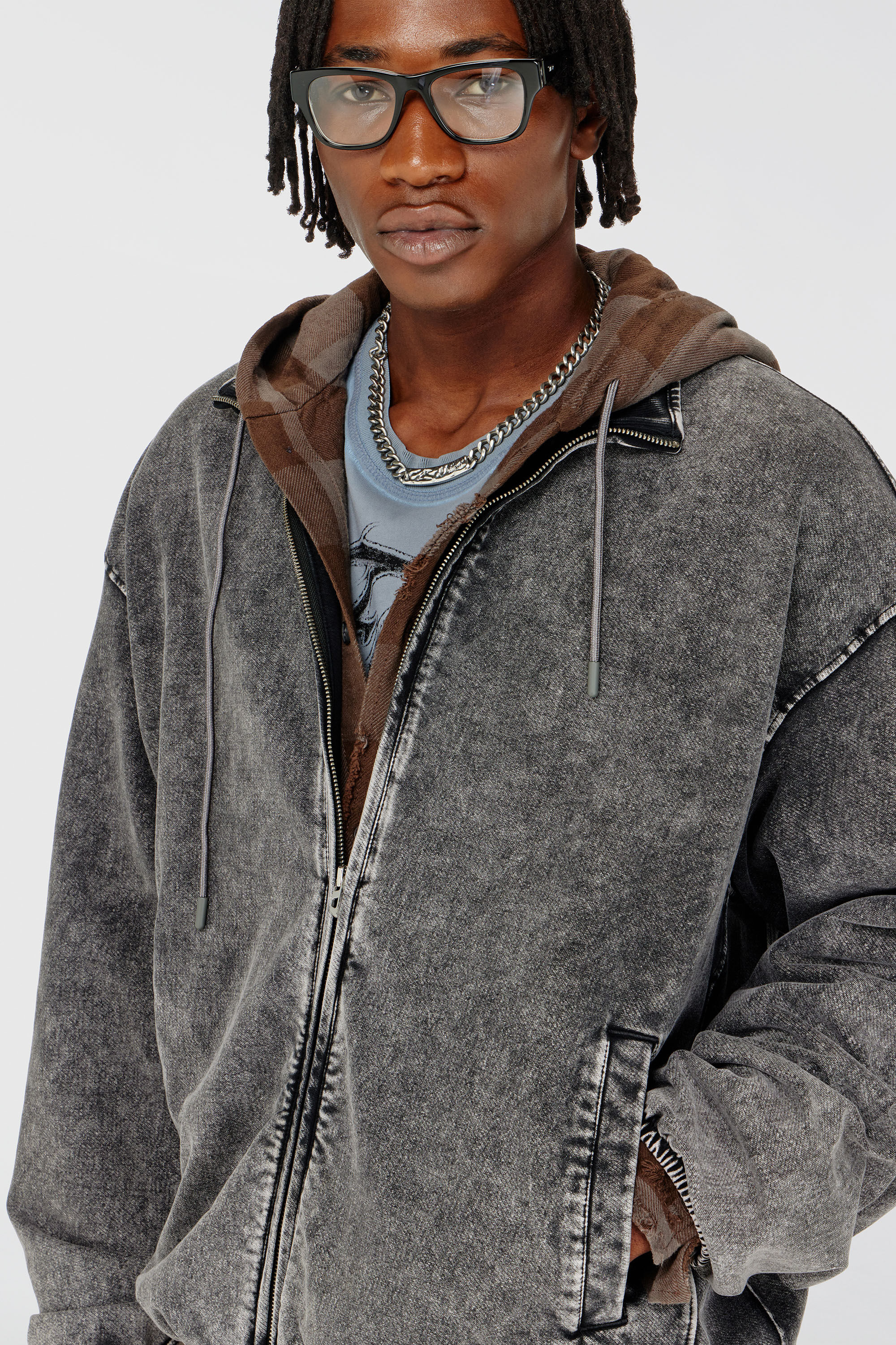 Diesel - S-CORSY, Veste sweat effet denim Homme in Gris - 5