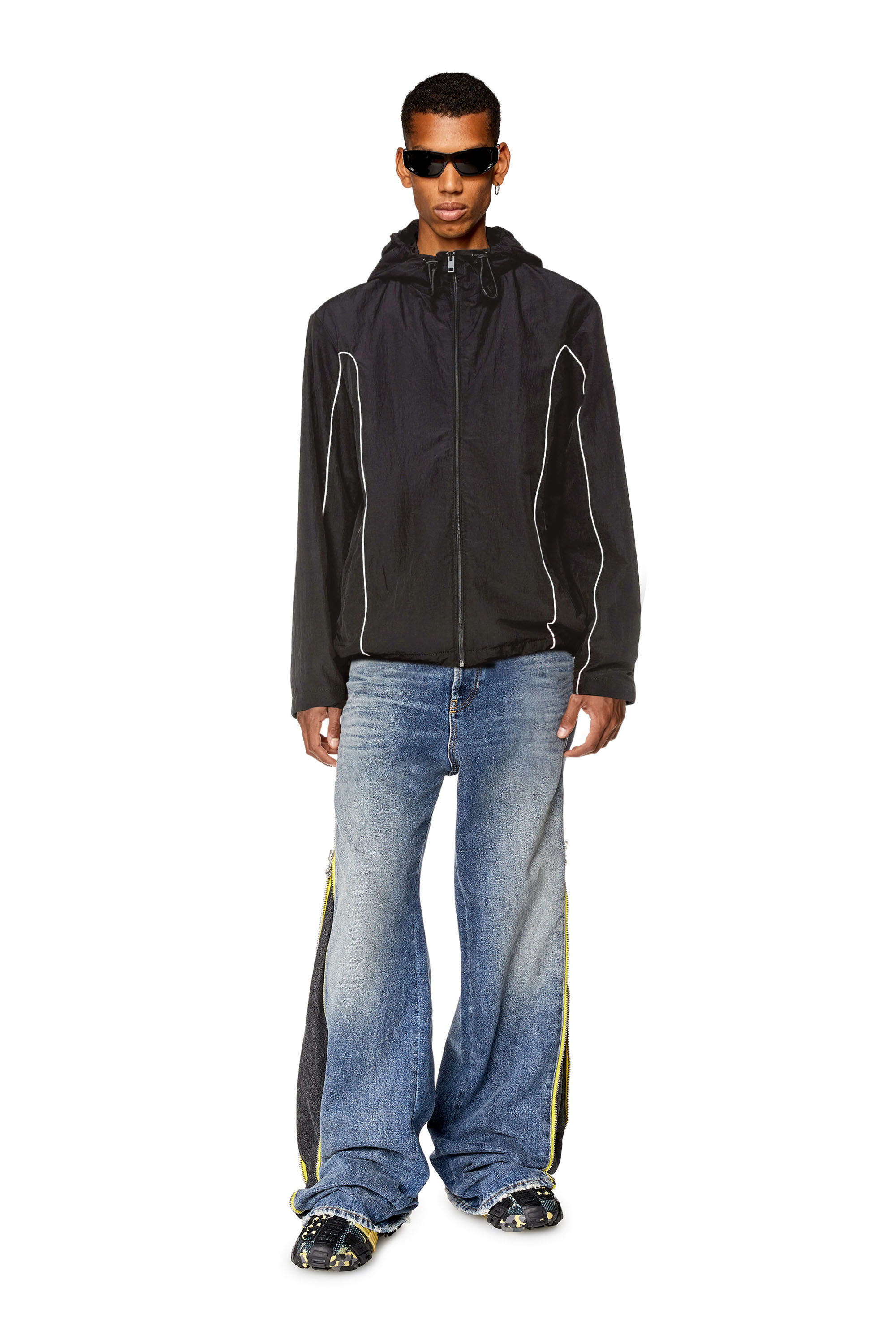 Men's Windbreaker with contrast piping | Black | Diesel