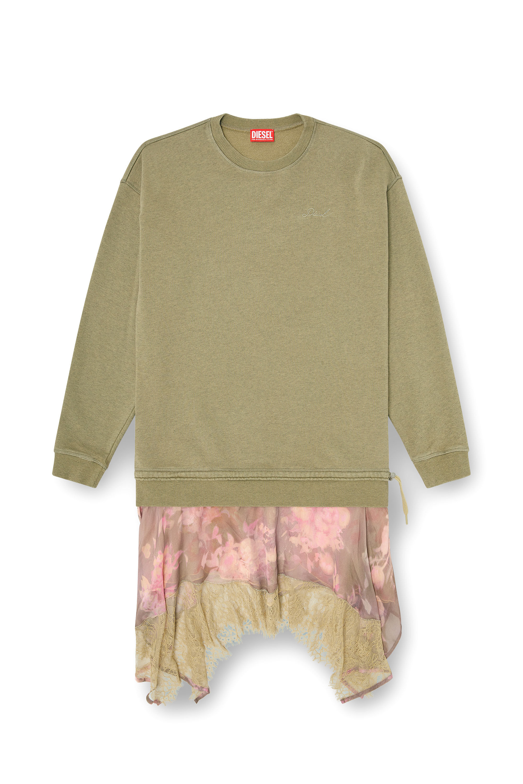 Diesel - D-ORELY, Robe sweat avec jupe &agrave; demi-longueur en chiffon et dentelle Femme in Polychrome - 2