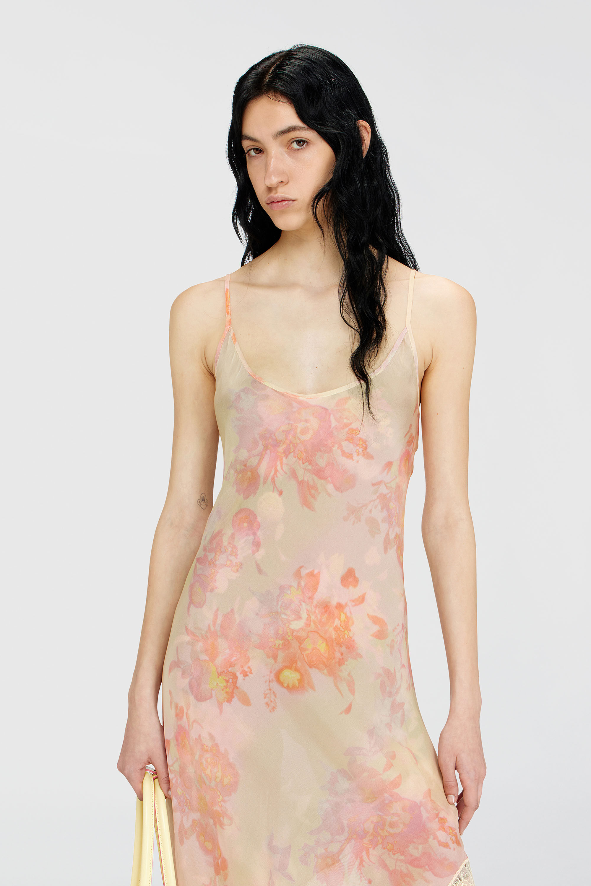 Diesel - D-ANCEL, Robe nuisette &agrave; demi-longueur avec imprim&eacute; fleuri et bordure en dentelle Femme in Polychrome - 5