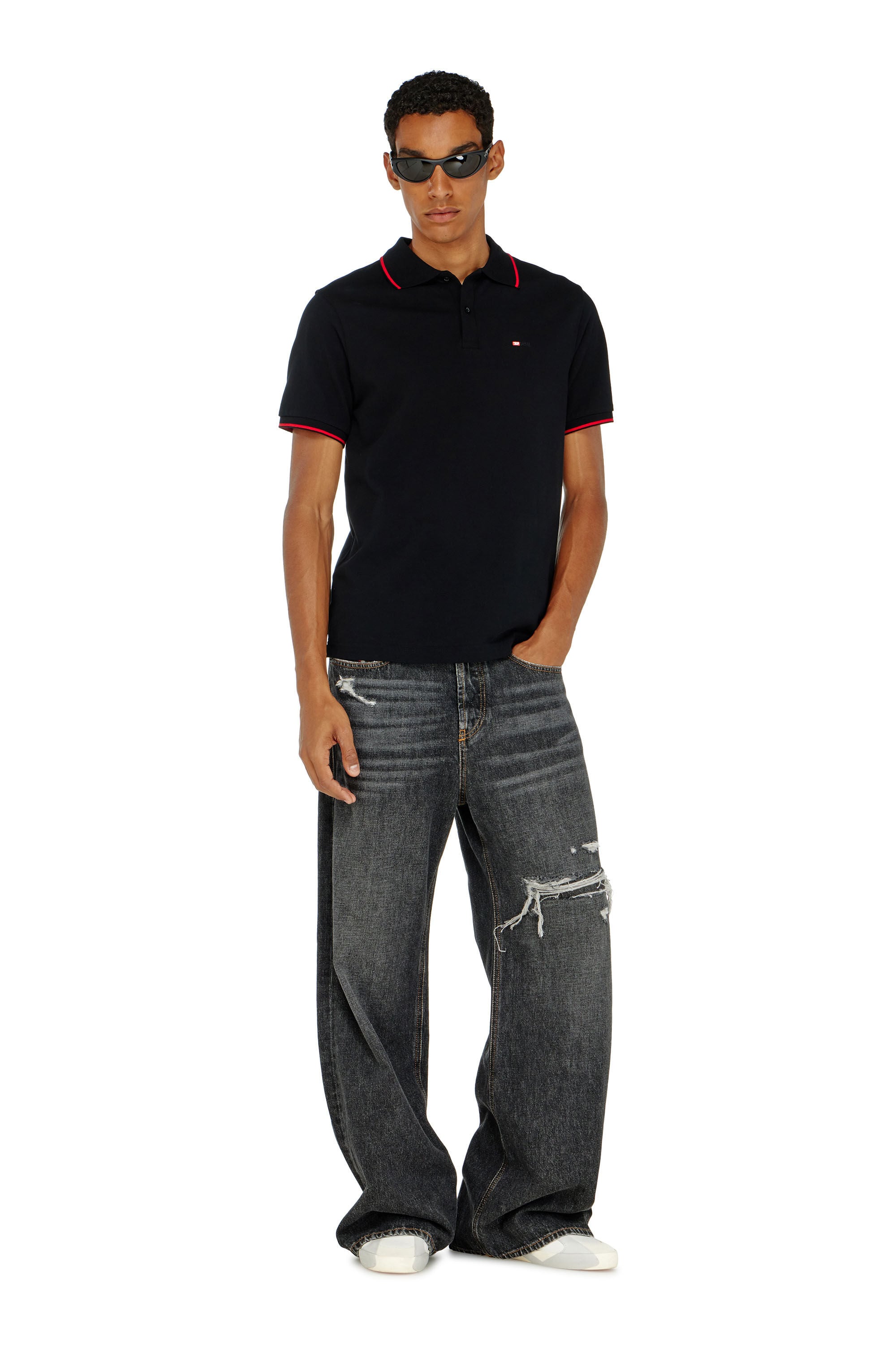 Diesel - T-FERRY-MICRODIV, Polo avec micro broderie Diesel Homme in Noir - 1