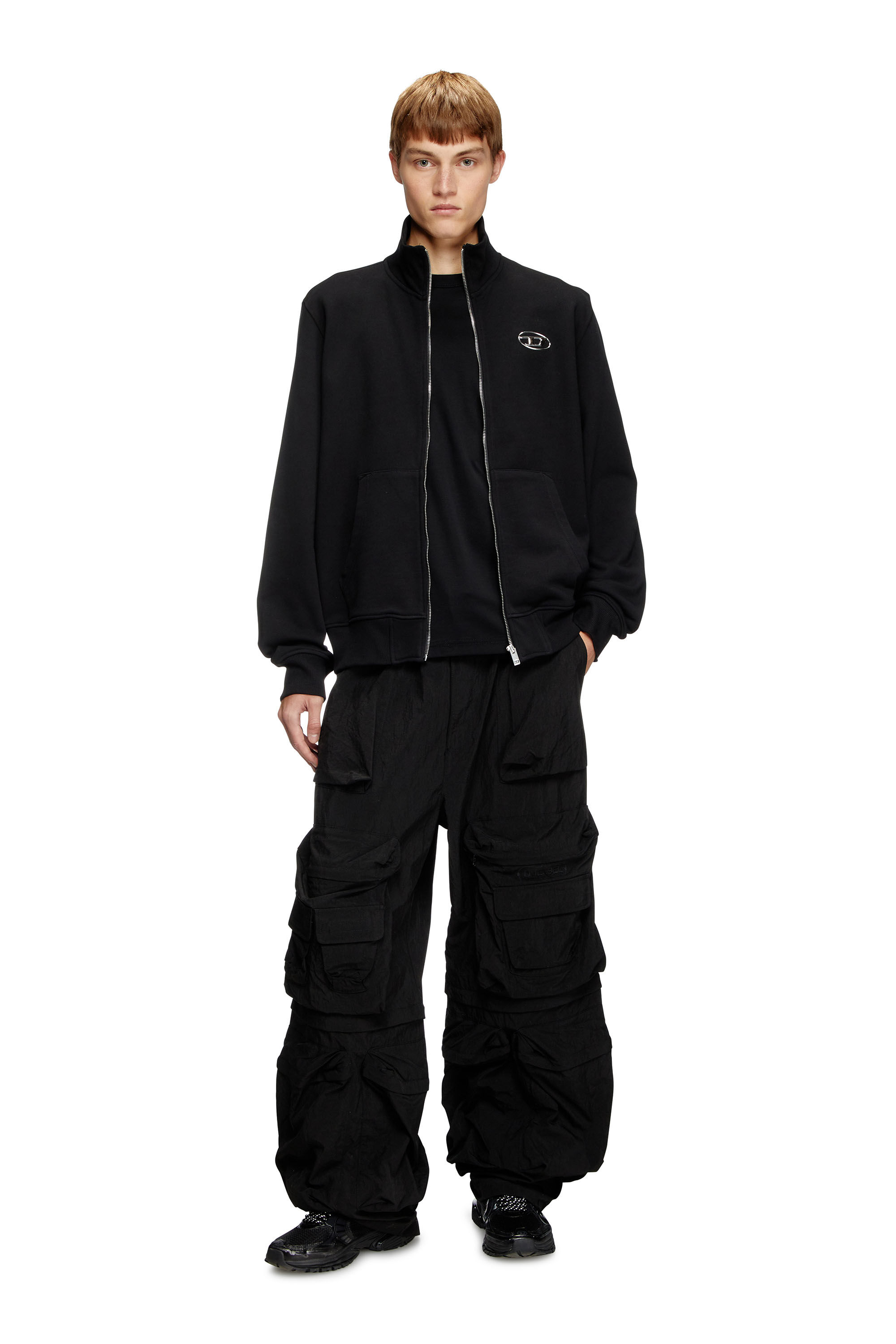 Diesel - S-GINNI-ZIP-OD, Sweat-shirt zippé avec logo métallisé Homme in Noir - 1
