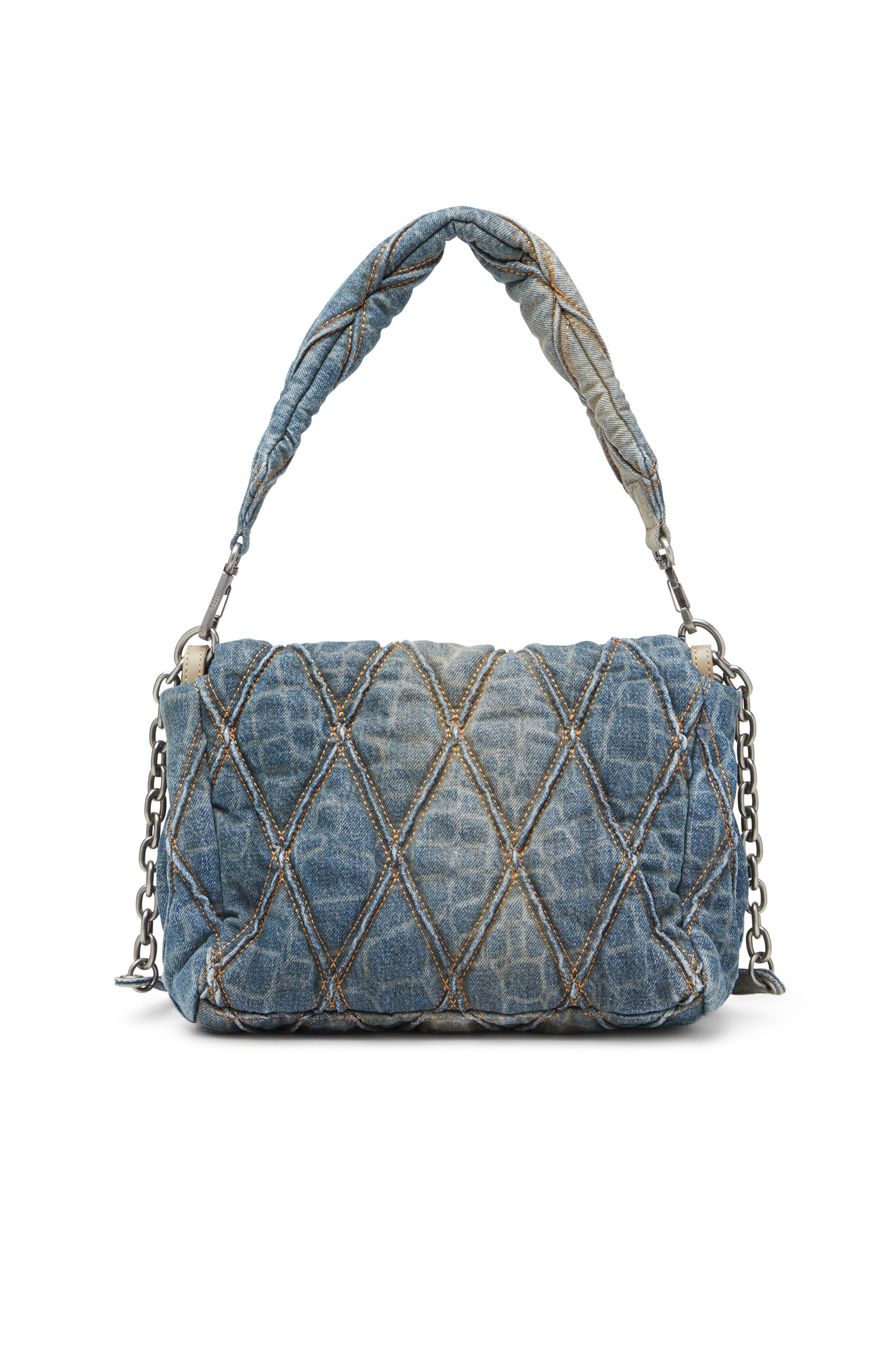 Diesel - CNY CHARM-D SHOULDER M, Sac à bandoulière en denim matelassé avec imprimé serpent Femme in Bleu - 3