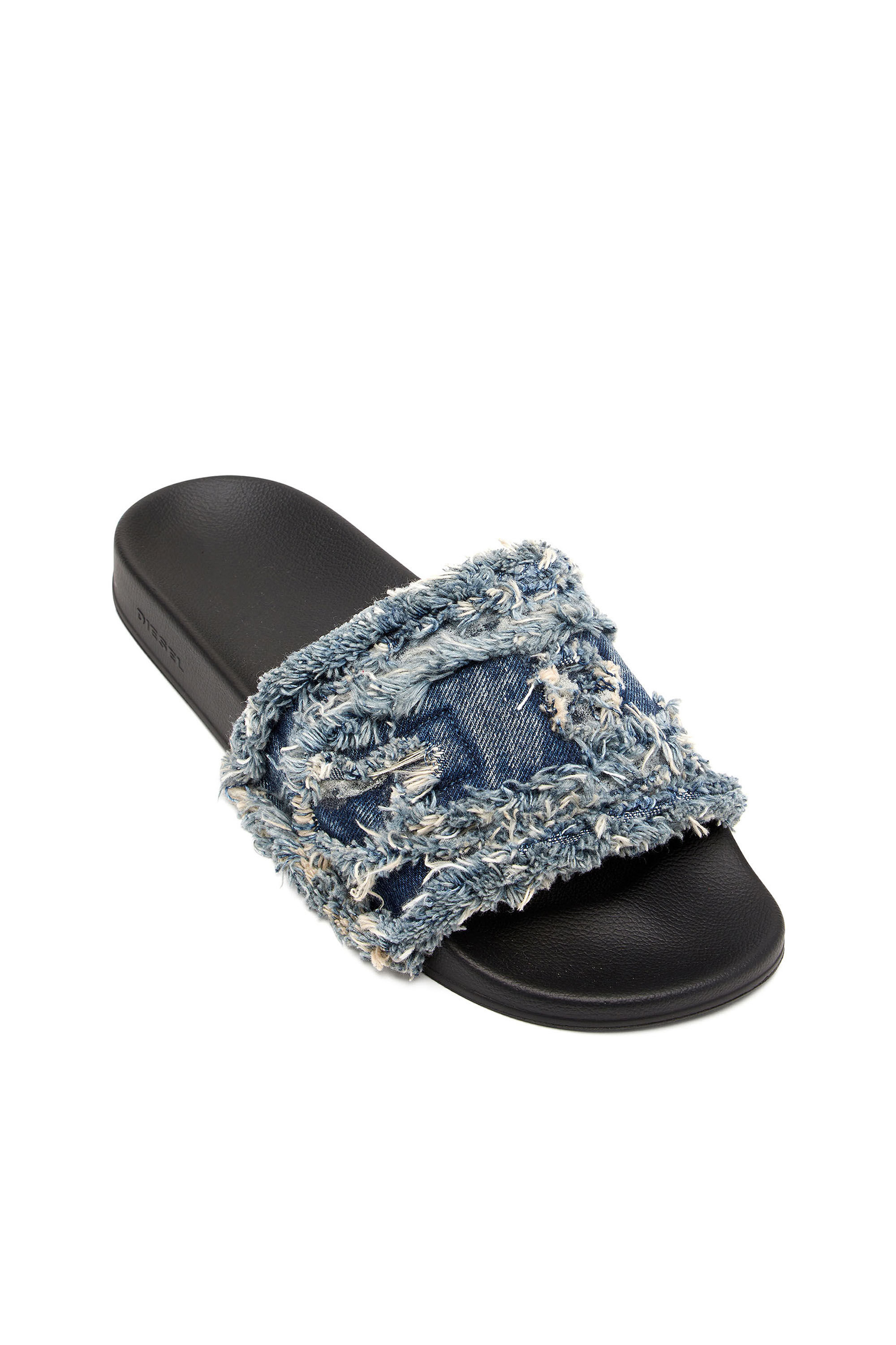 Diesel/ディーゼル Sa-Slide D フリンジ デニム スライド Women's Sa-Slide D-Denim slides with embossed strap | Blue