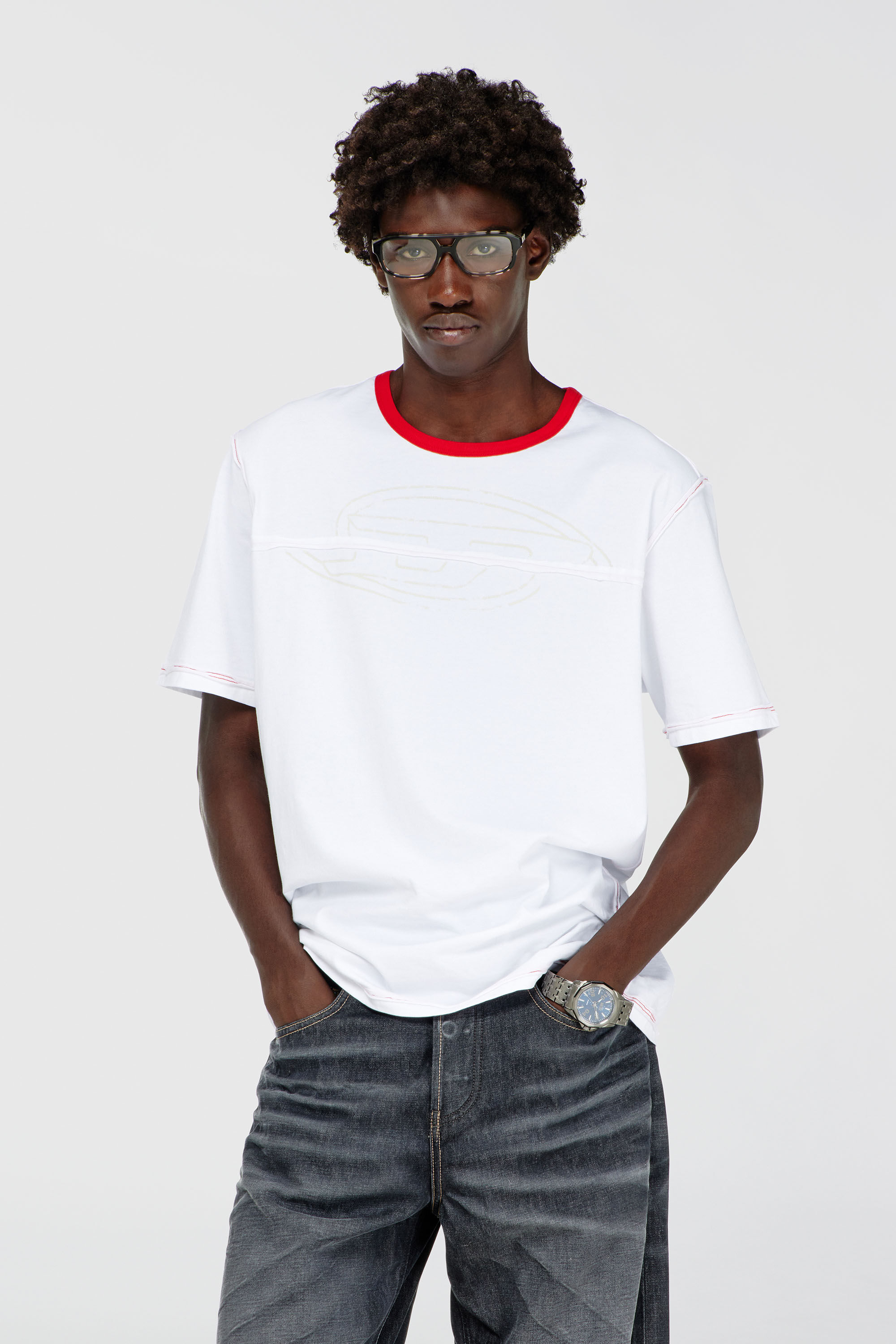 Diesel - T-ADJUST-CUT-OD, T-shirt avec Oval D sectionn&eacute; Homme in Blanc - 3