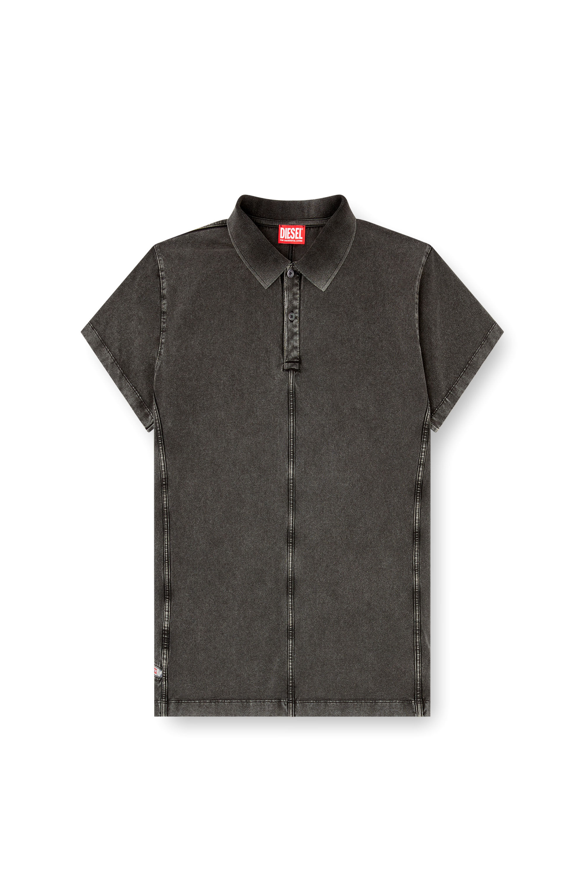 Diesel - T-NOMELY, Polo en jersey effet denim Homme in Noir - 2