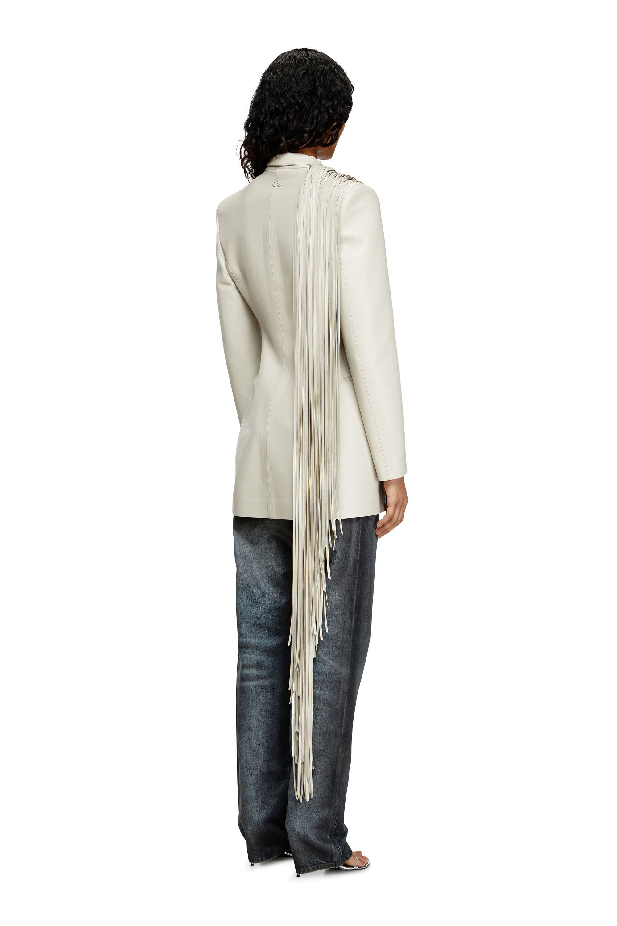 Diesel - G-SHANK, Manteau court avec des franges d'écharpe effilochées Femme in Gris - 4